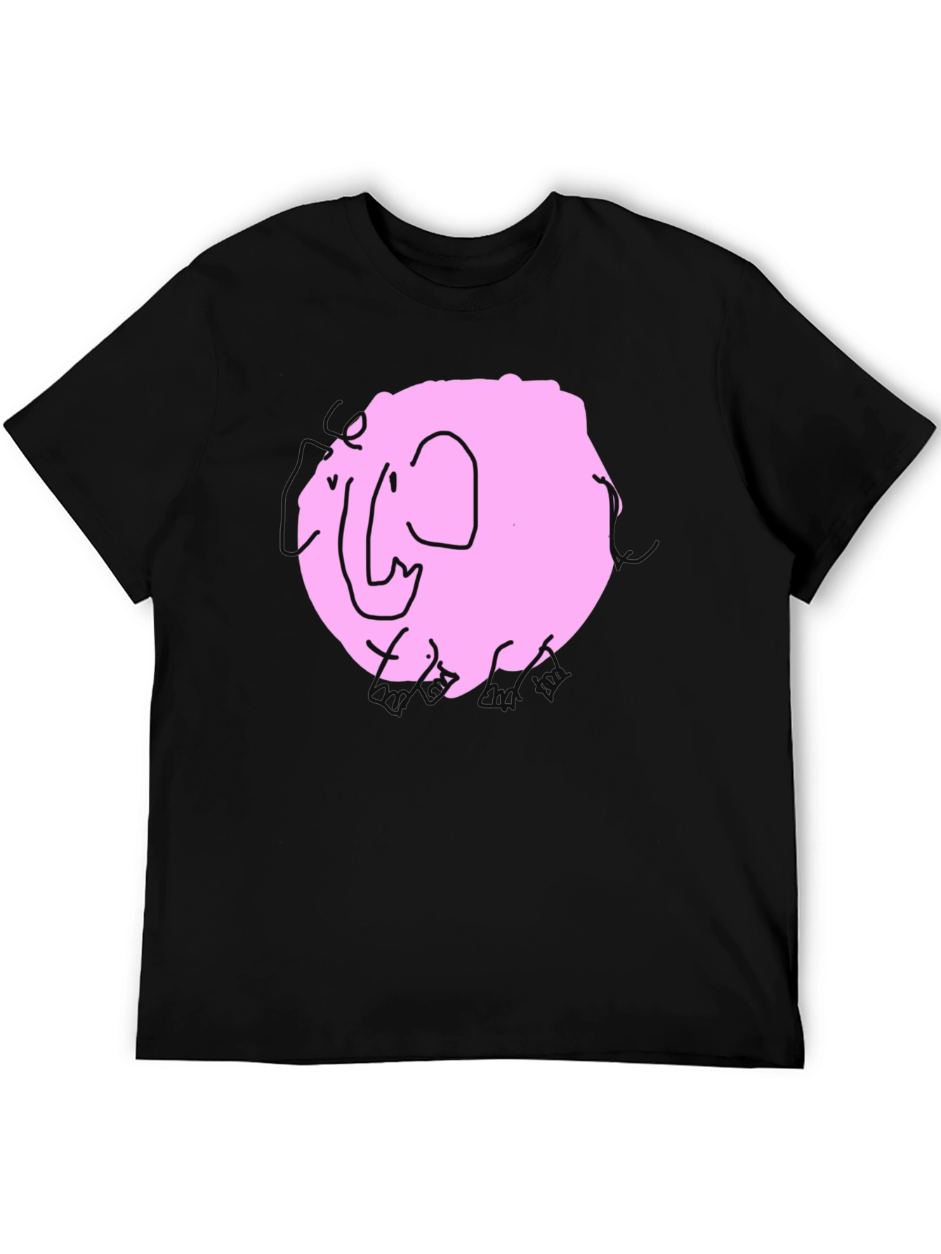 Pink Elephant Graphic Tee - Black Cotton Casual Shirt