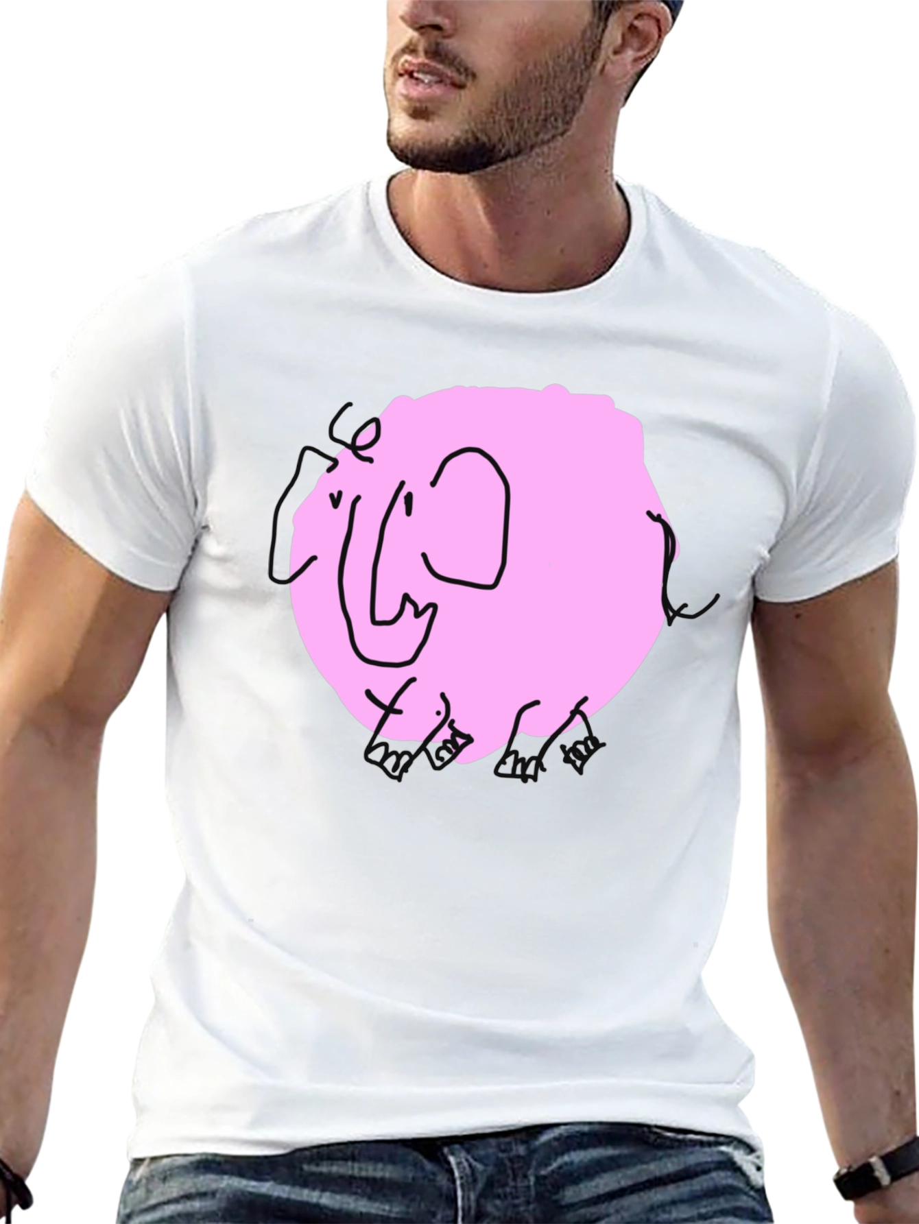 Pink Elephant Graphic Tee - Black Cotton Casual Shirt
