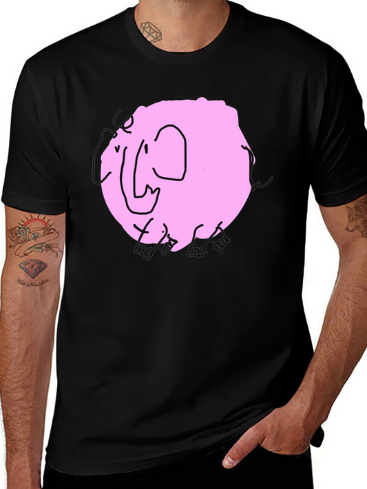 Pink Elephant Graphic Tee - Black Cotton Casual Shirt