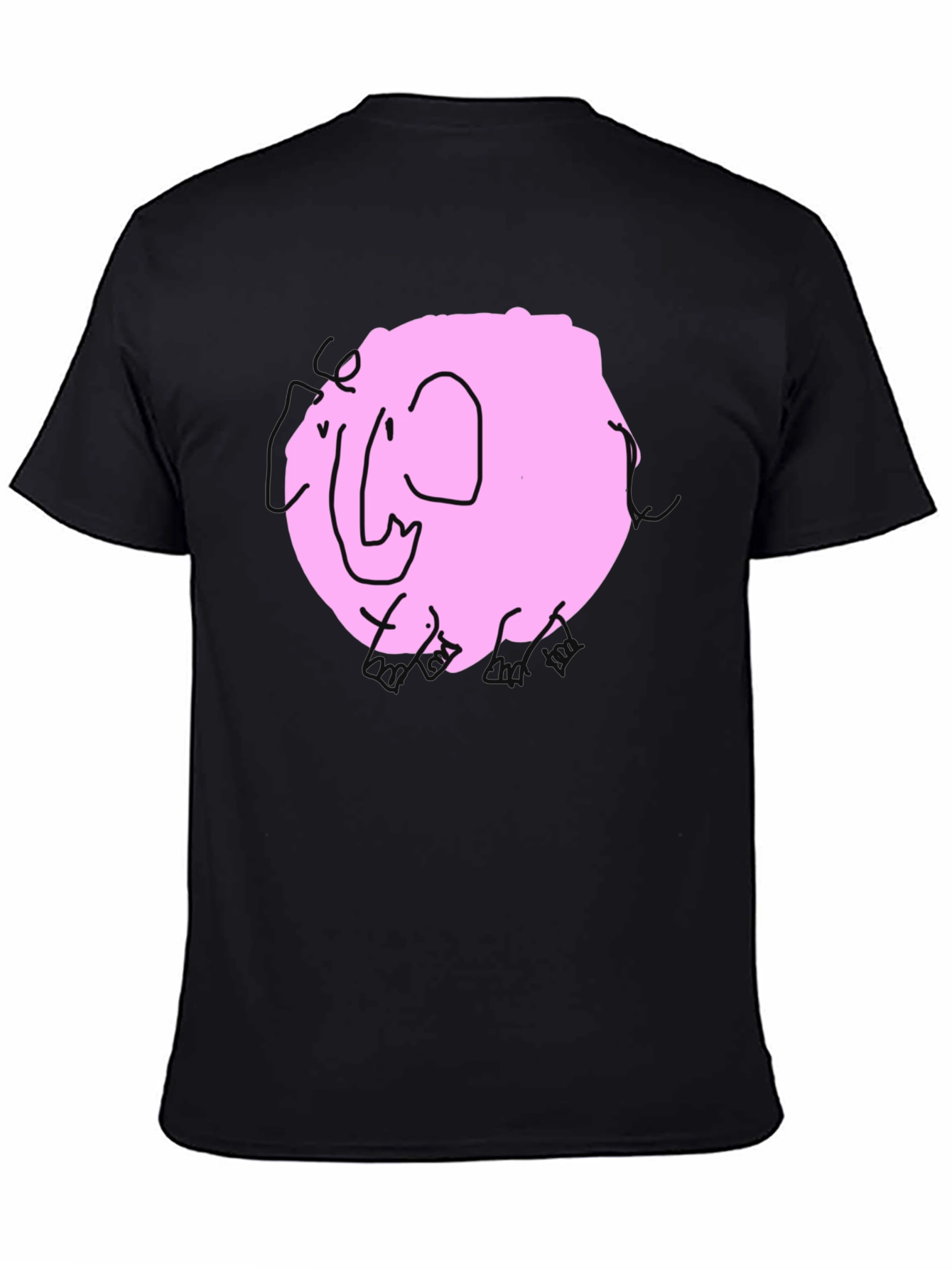 Pink Elephant Graphic Tee - Black Cotton Casual Shirt