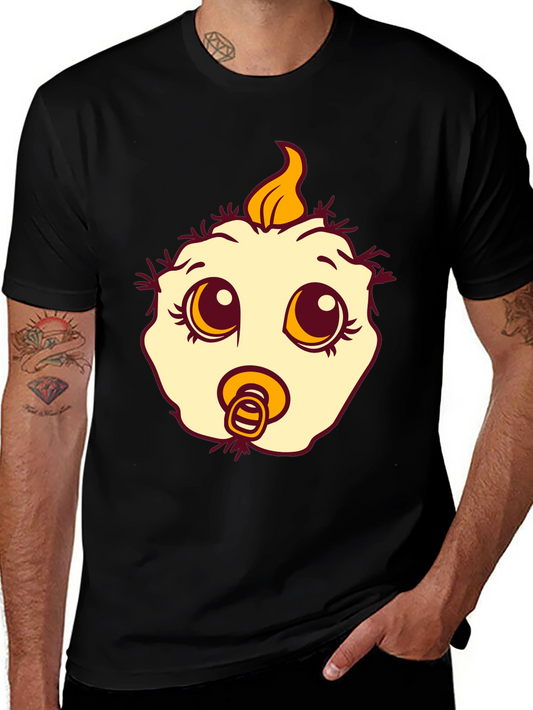 Cute Cartoon Baby Face Graphic Tee - Unisex Black T-Shirt