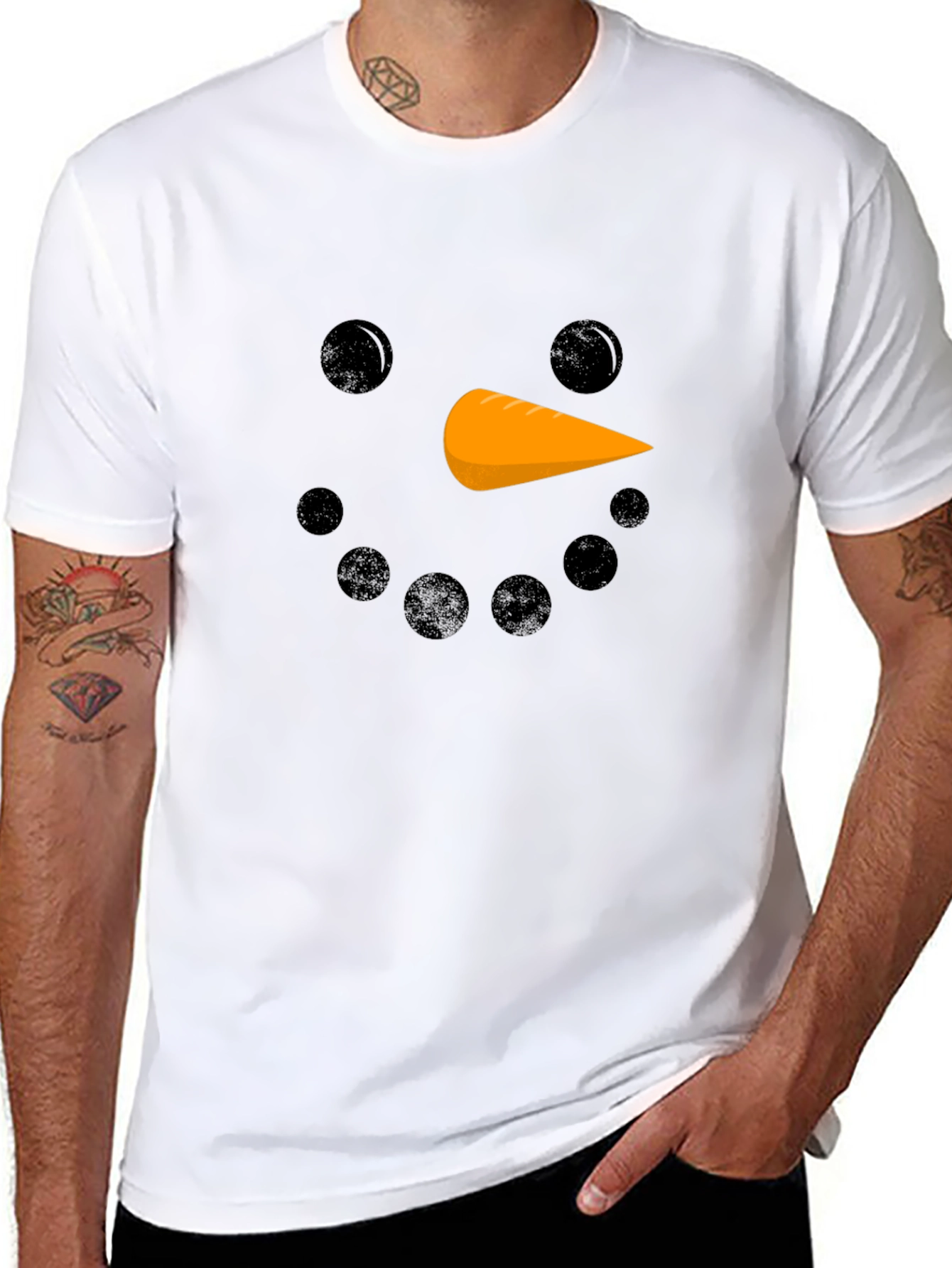 Snowman Face Graphic T-Shirt - Winter Holiday Tee