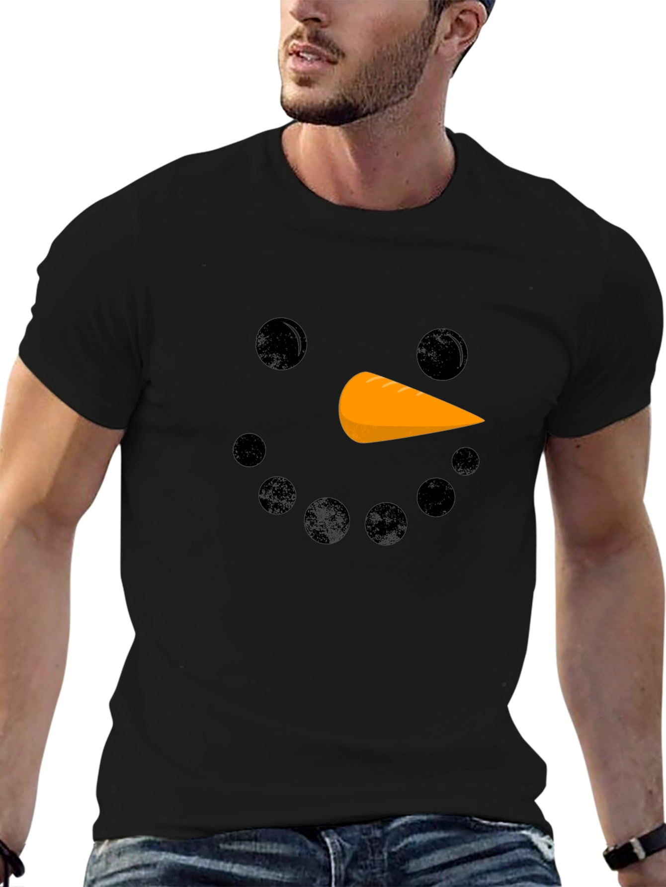 Snowman Face Graphic T-Shirt - Winter Holiday Tee