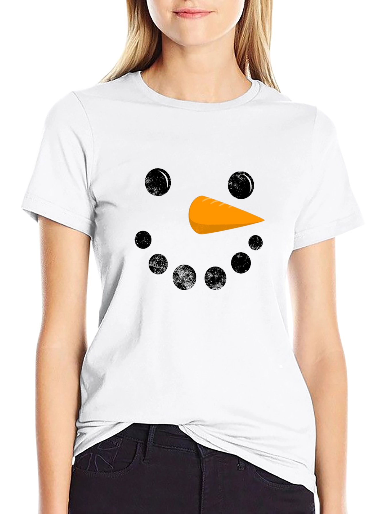 Snowman Face Graphic T-Shirt - Winter Holiday Tee