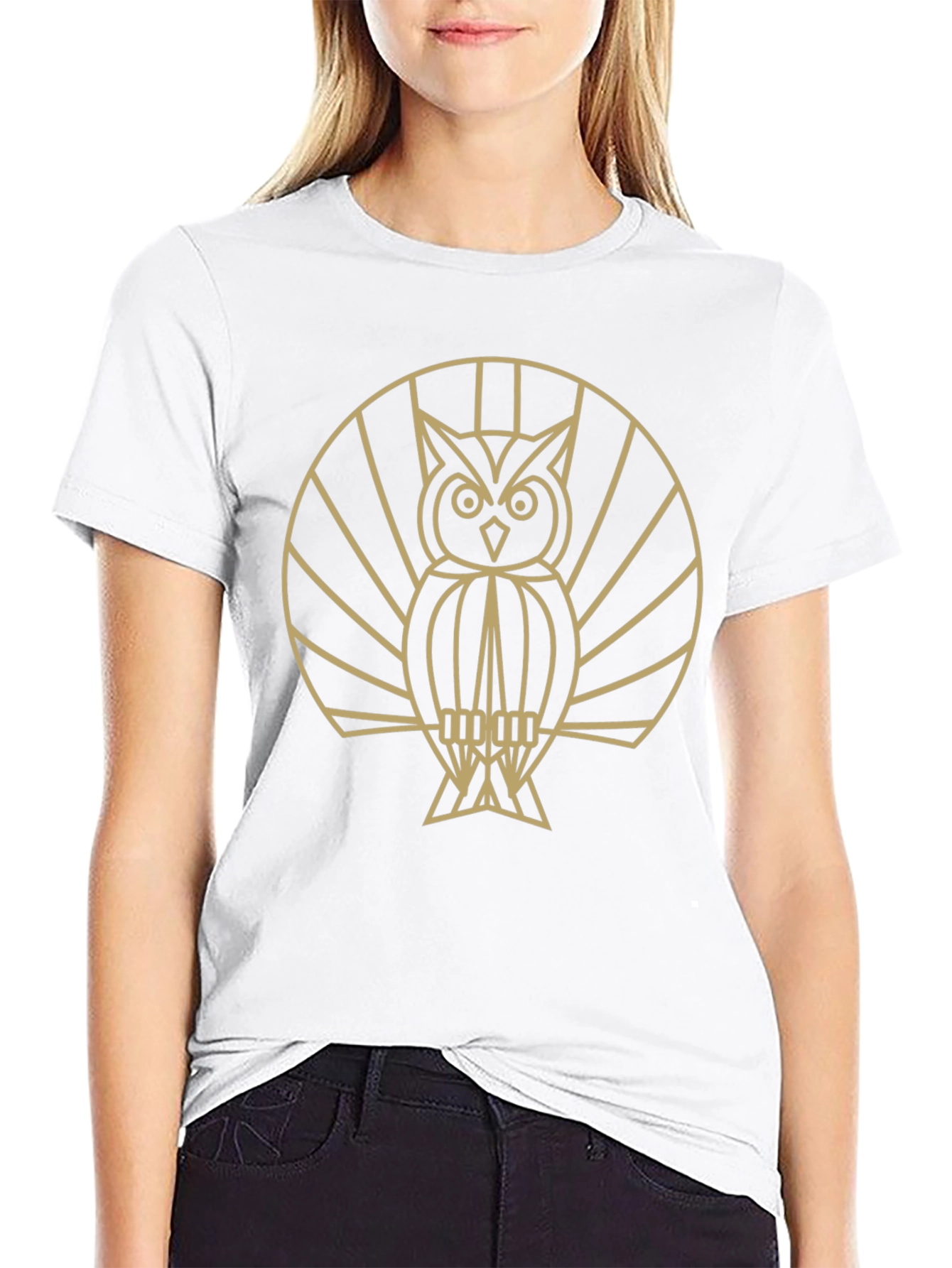 Geometric Owl Graphic T-Shirt - Black