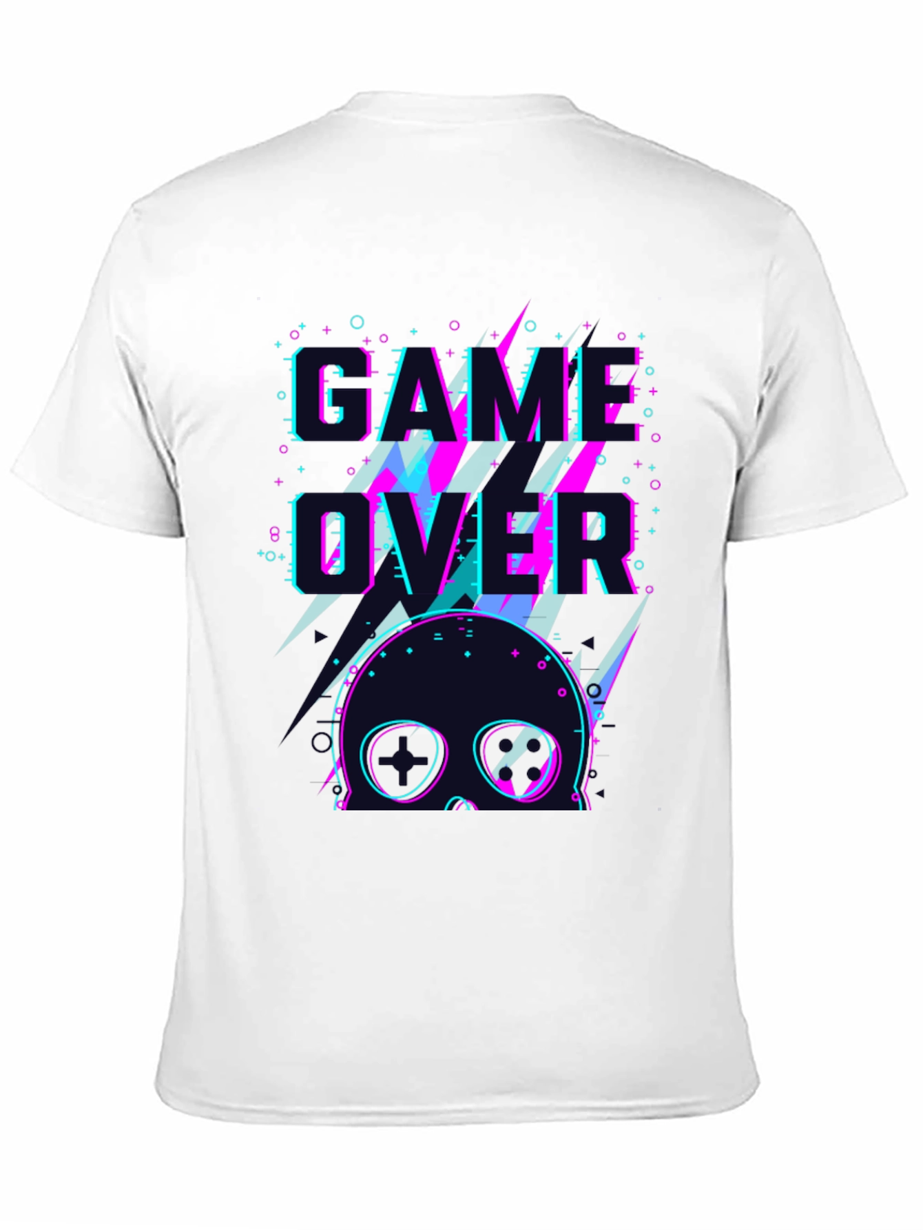 Game Over Skull Graphic Tee - Black Crew Neck