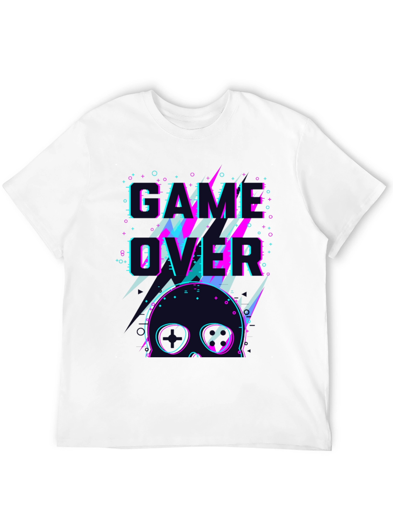 Game Over Skull Graphic Tee - Black Crew Neck