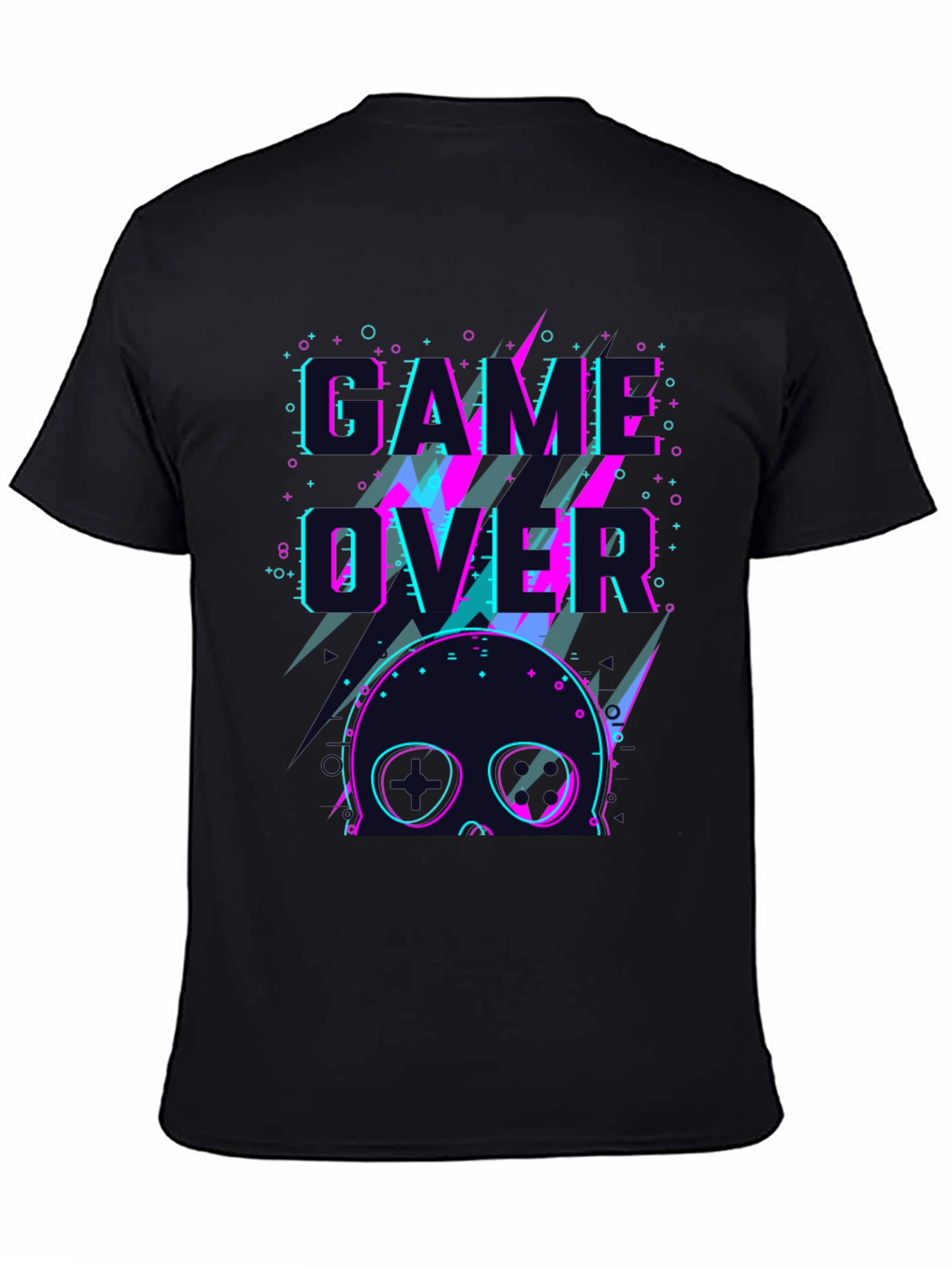 Game Over Skull Graphic Tee - Black Crew Neck