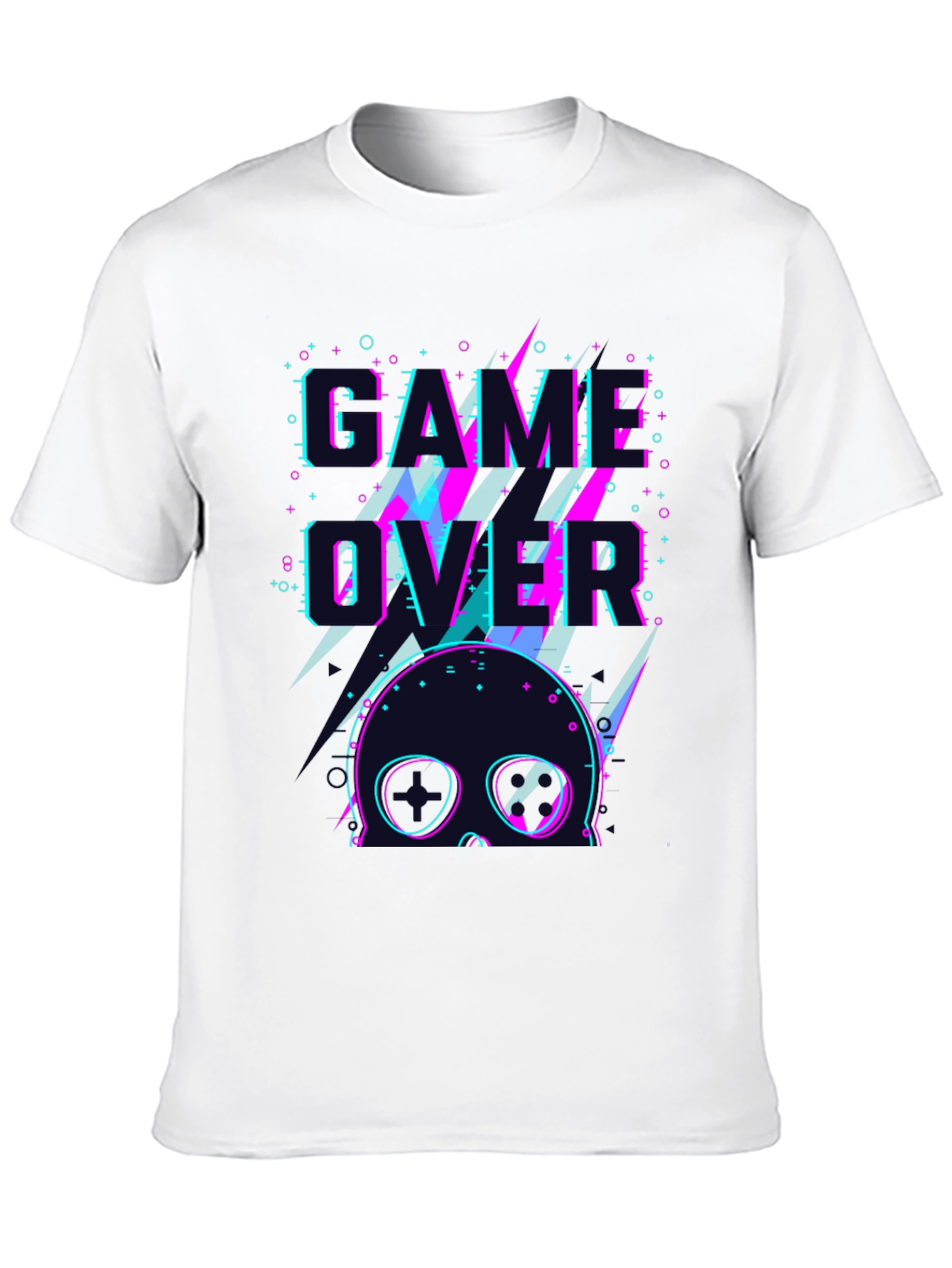 Game Over Skull Graphic Tee - Black Crew Neck