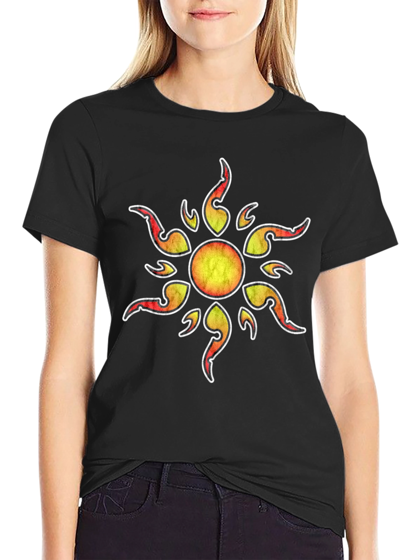 Sun Graphic Print Black T-Shirt