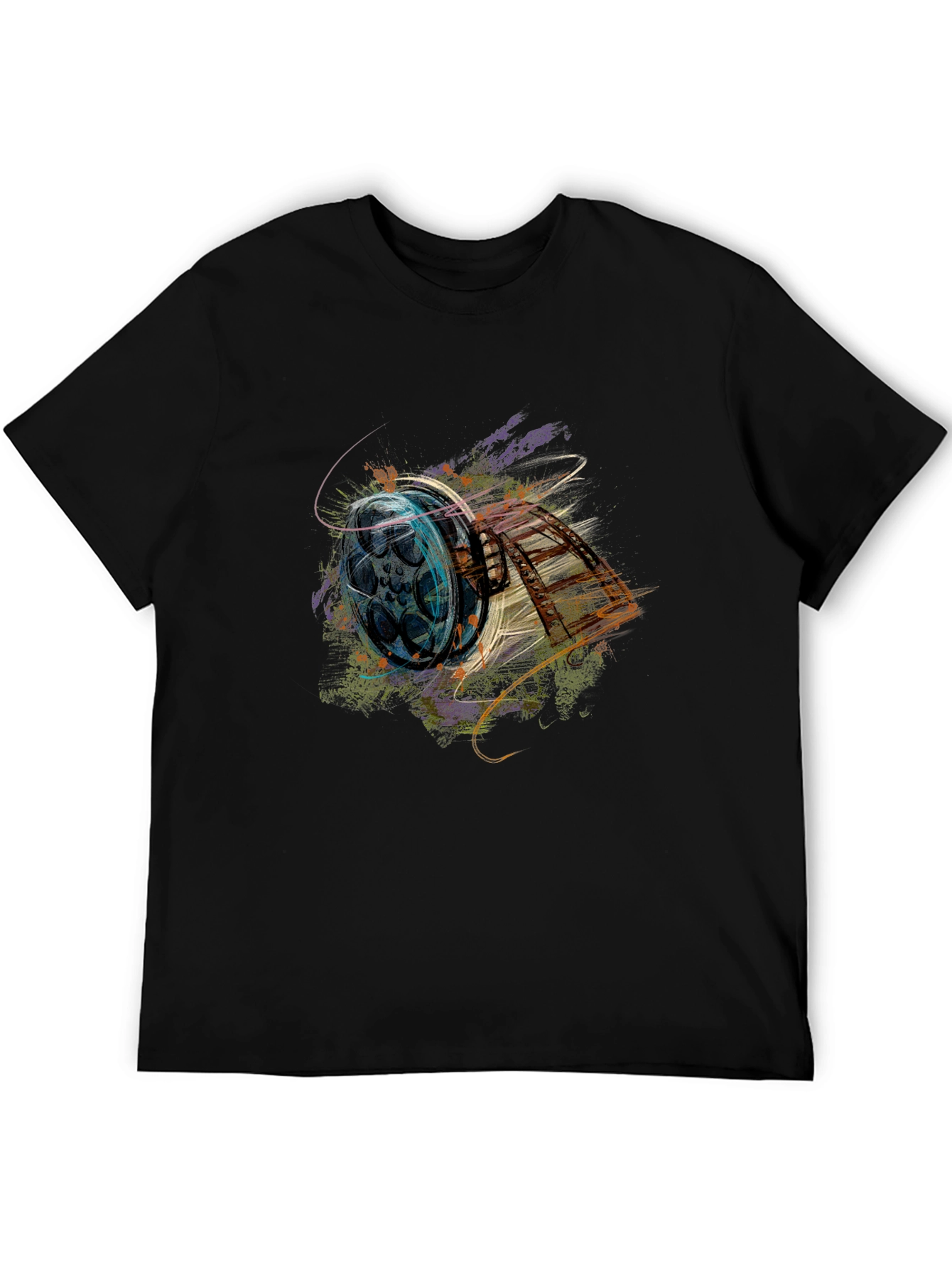 Retro Film Reel Graphic Black T-Shirt