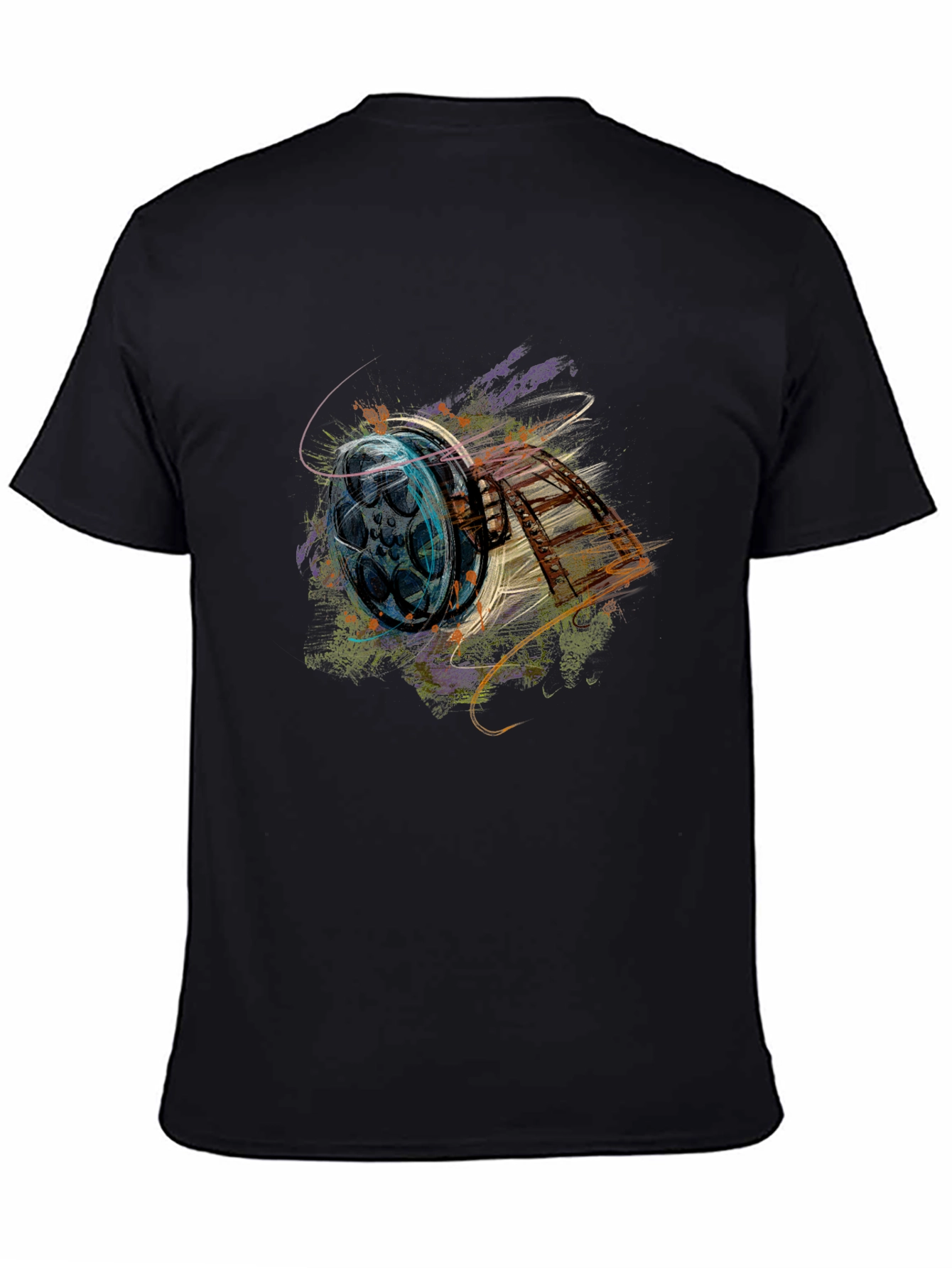 Retro Film Reel Graphic Black T-Shirt