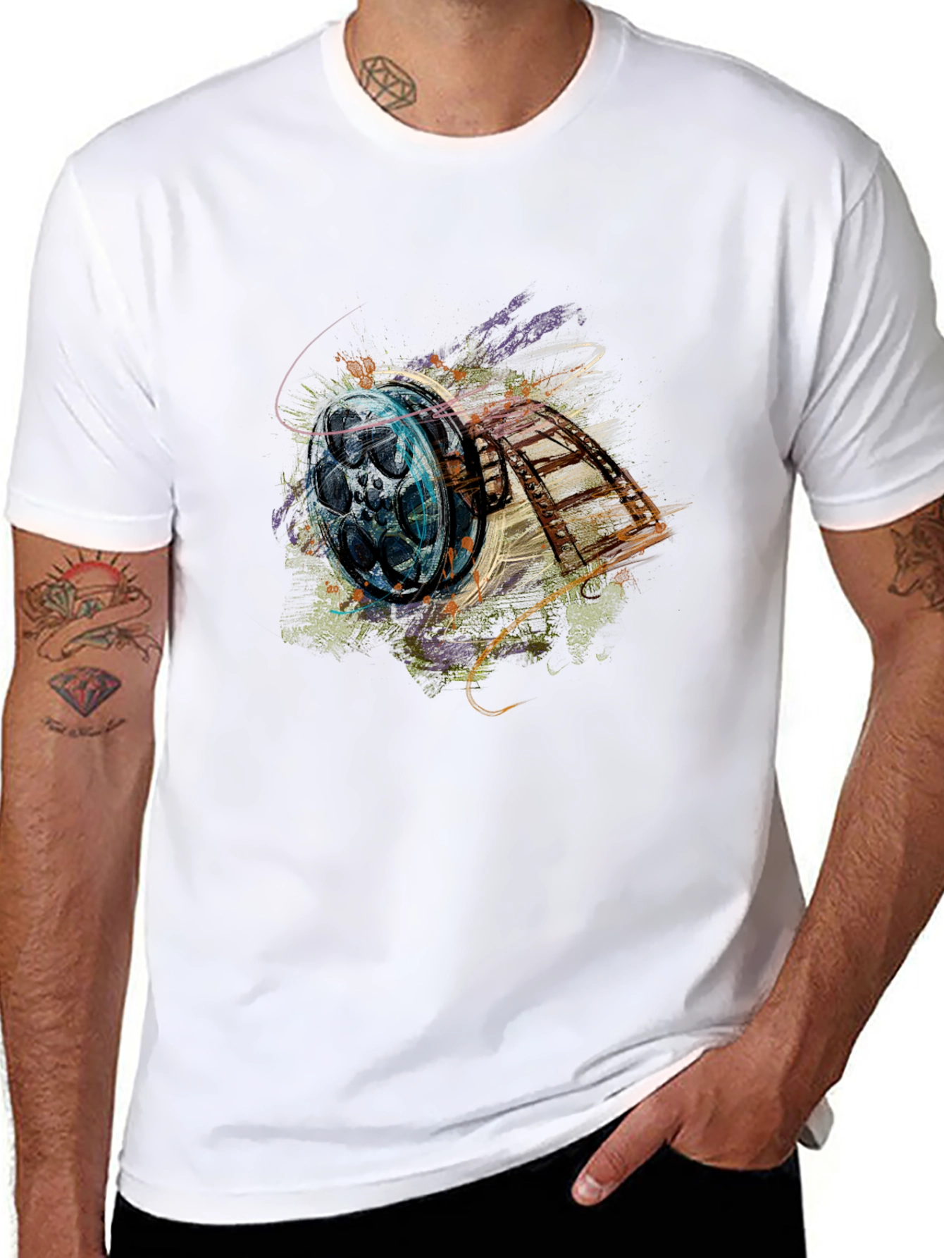 Retro Film Reel Graphic Black T-Shirt