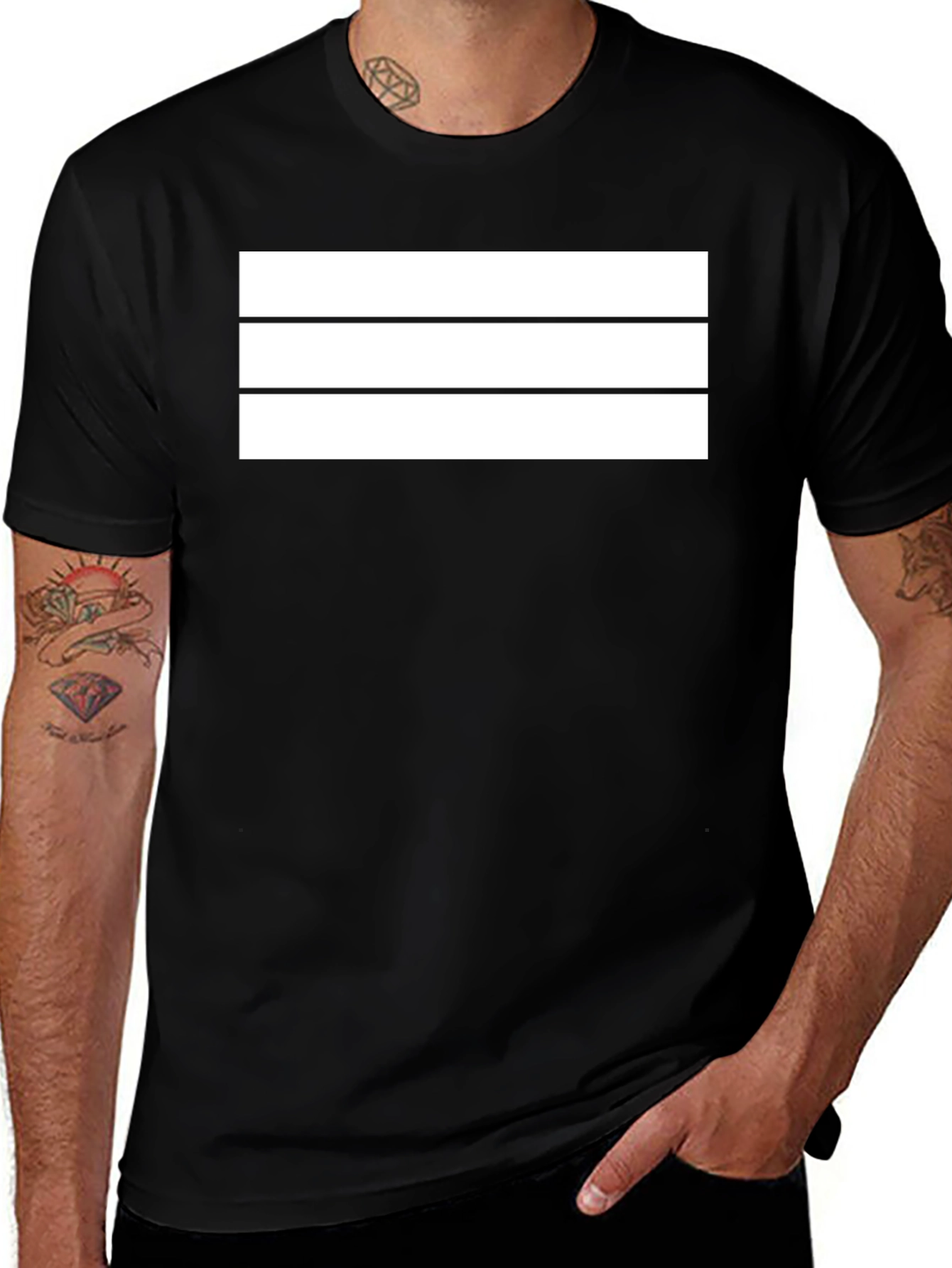 Minimalist Three Stripe Graphic Tee - Black