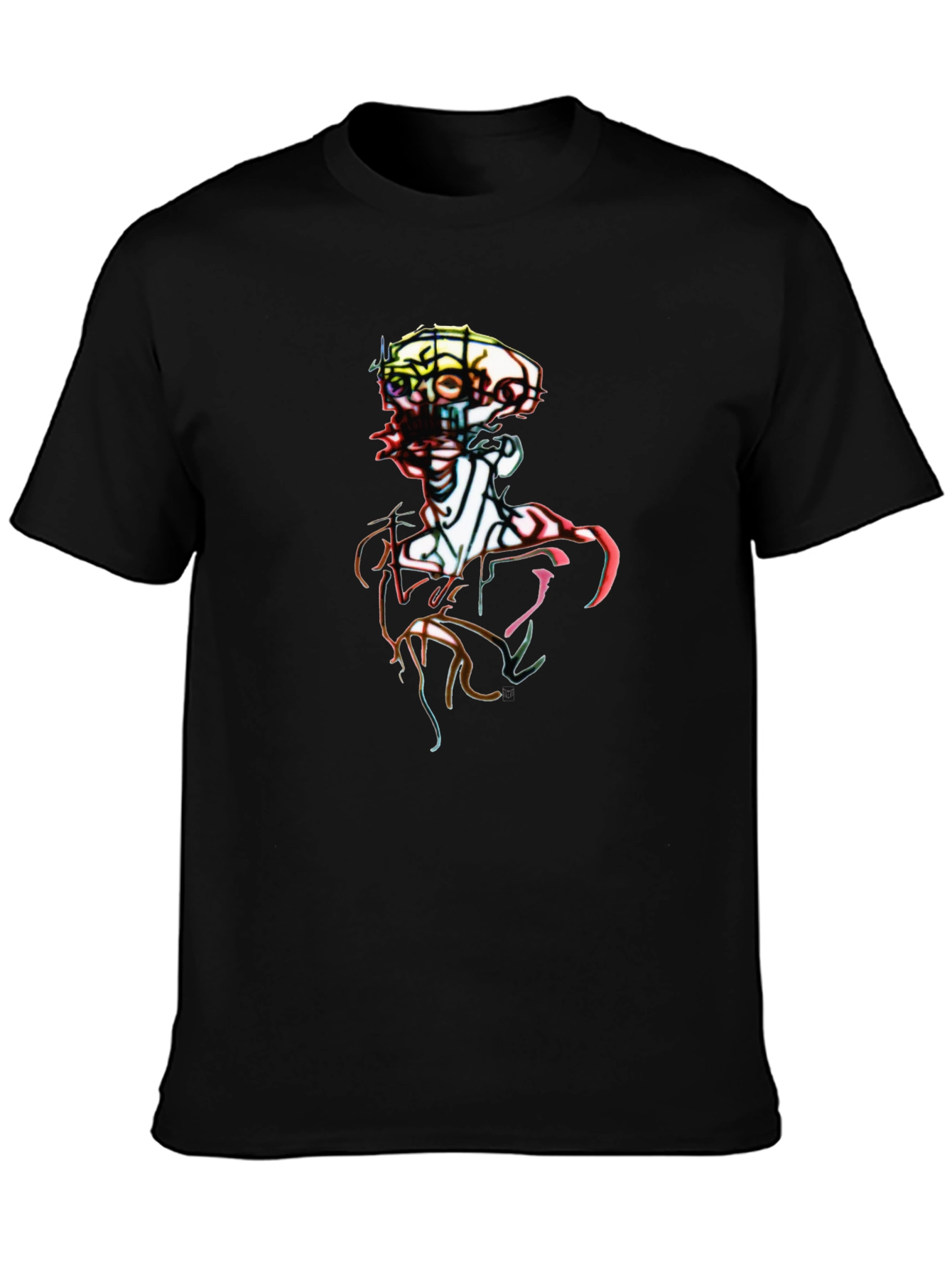 Abstract Art Skeleton Graphic Tee - Black