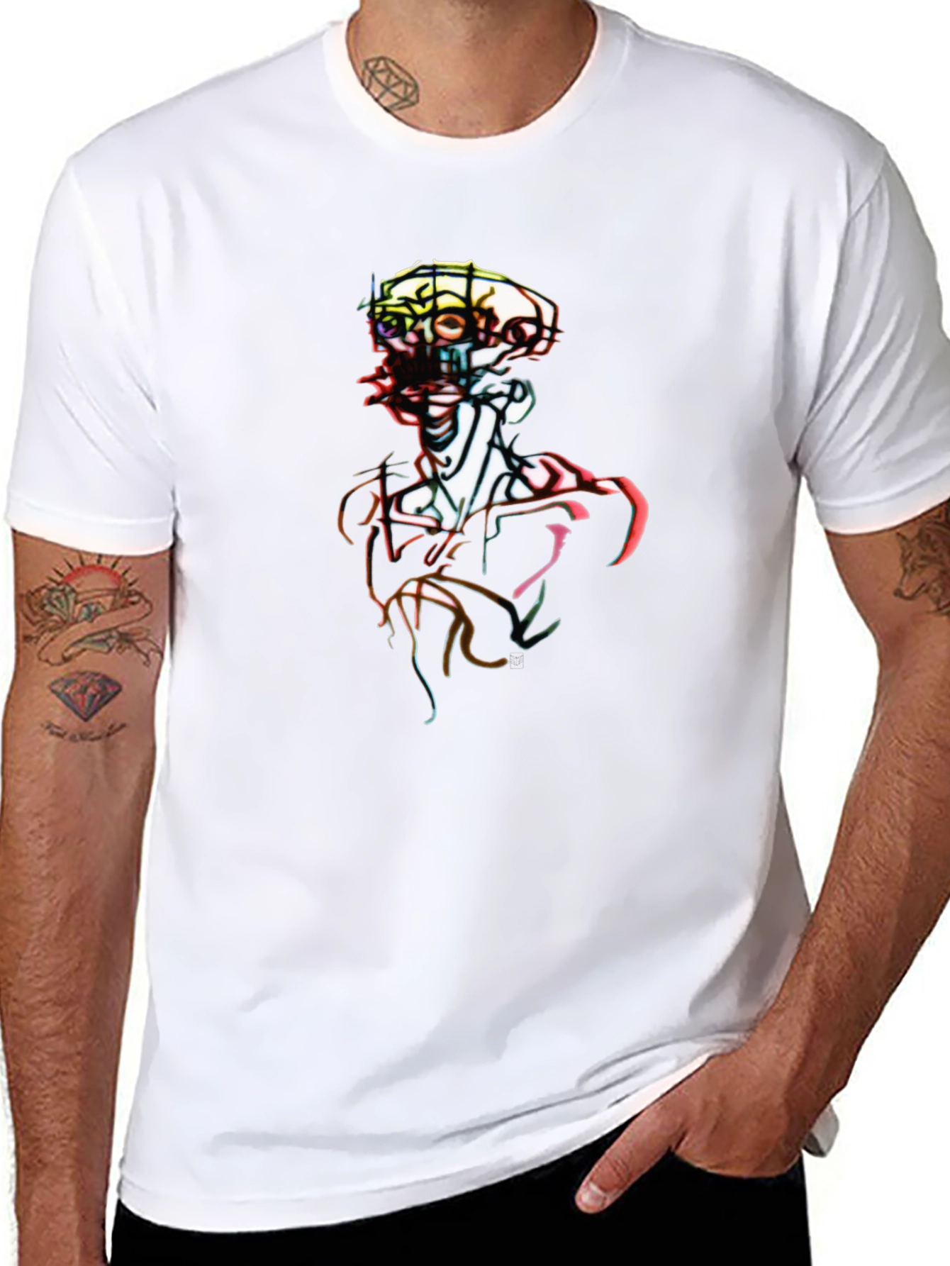 Abstract Art Skeleton Graphic Tee - Black