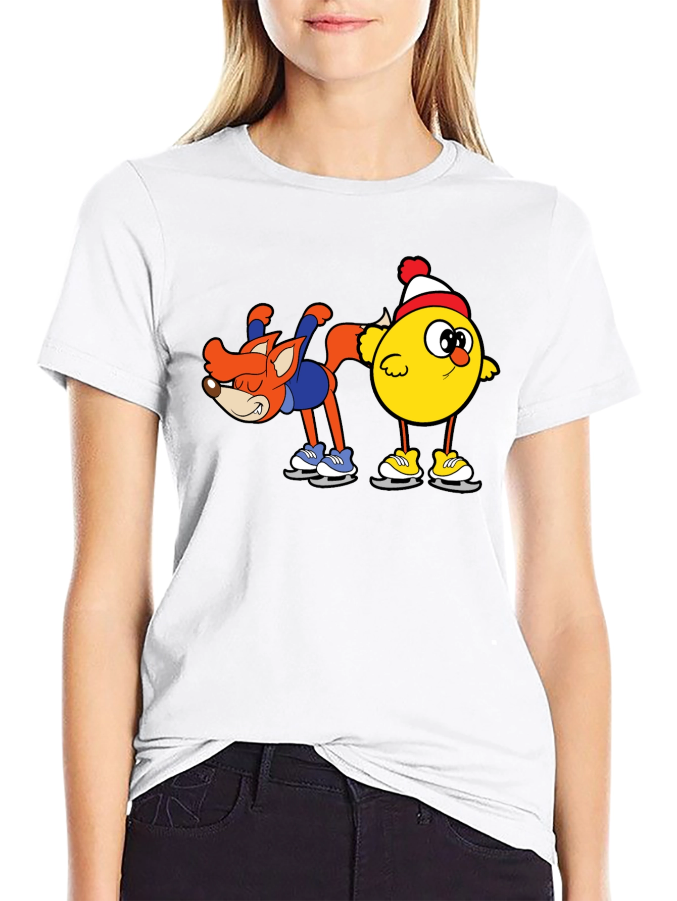 Funny Fox and Chick Ice Skating T-Shirt