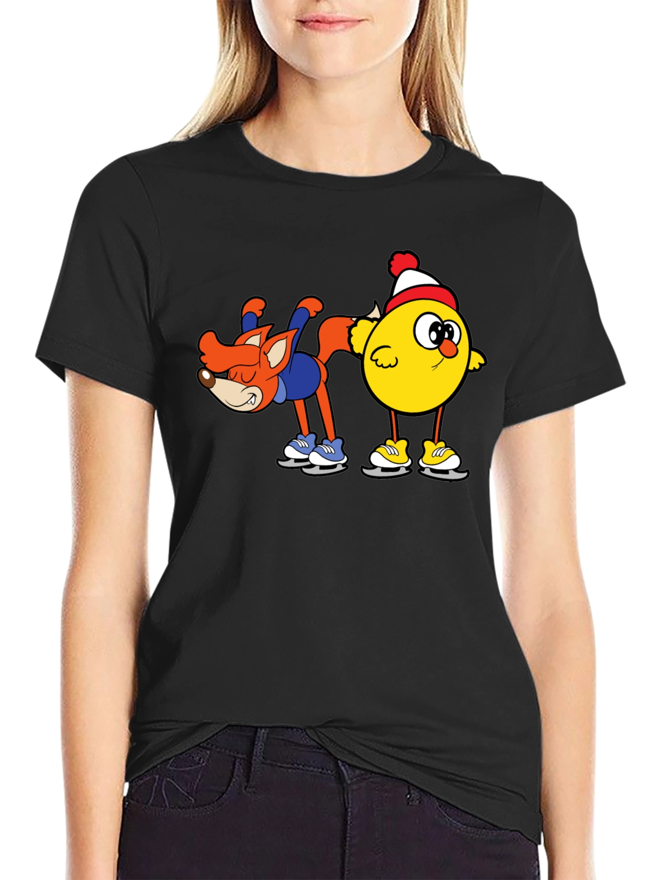 Funny Fox and Chick Ice Skating T-Shirt