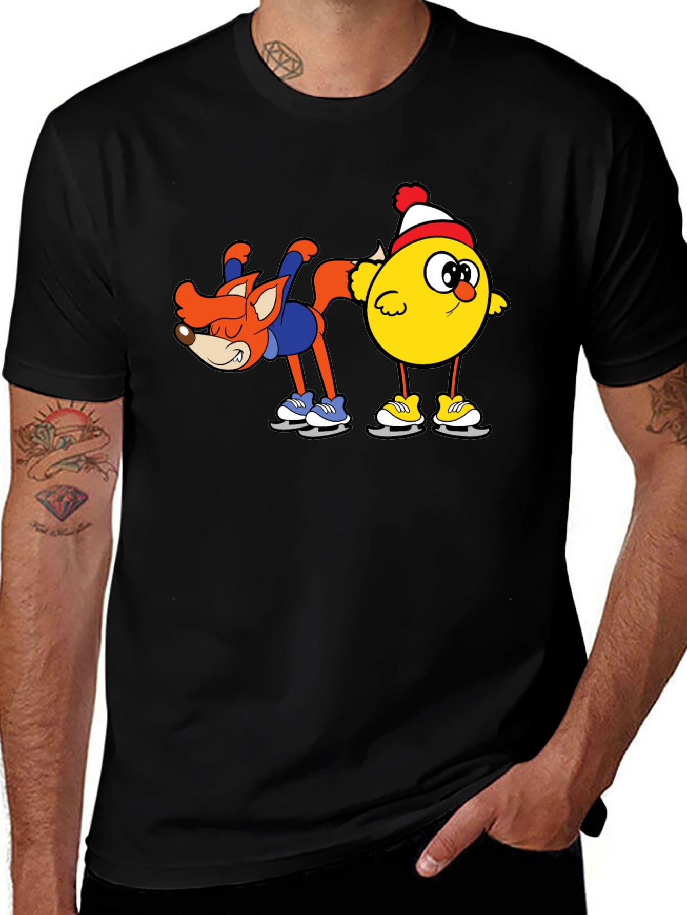 Funny Fox and Chick Ice Skating T-Shirt