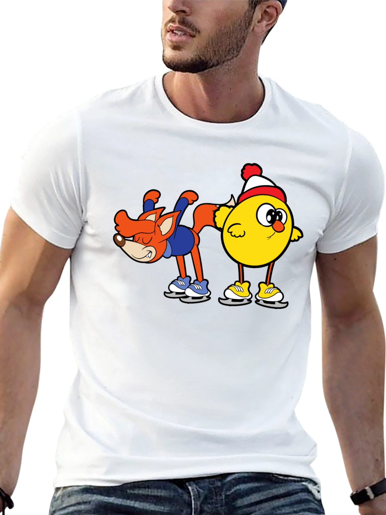 Funny Fox and Chick Ice Skating T-Shirt