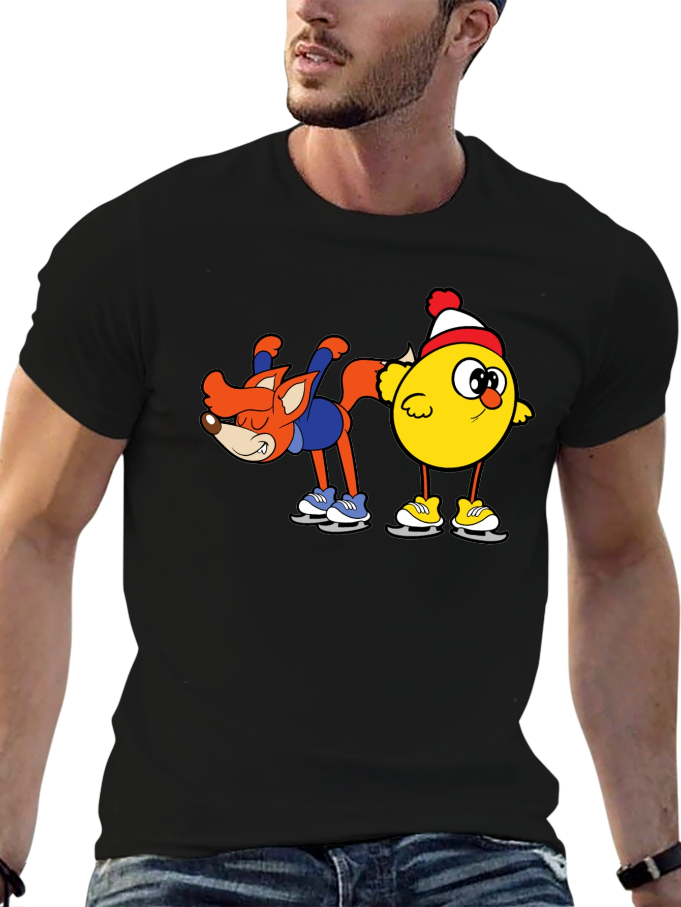 Funny Fox and Chick Ice Skating T-Shirt