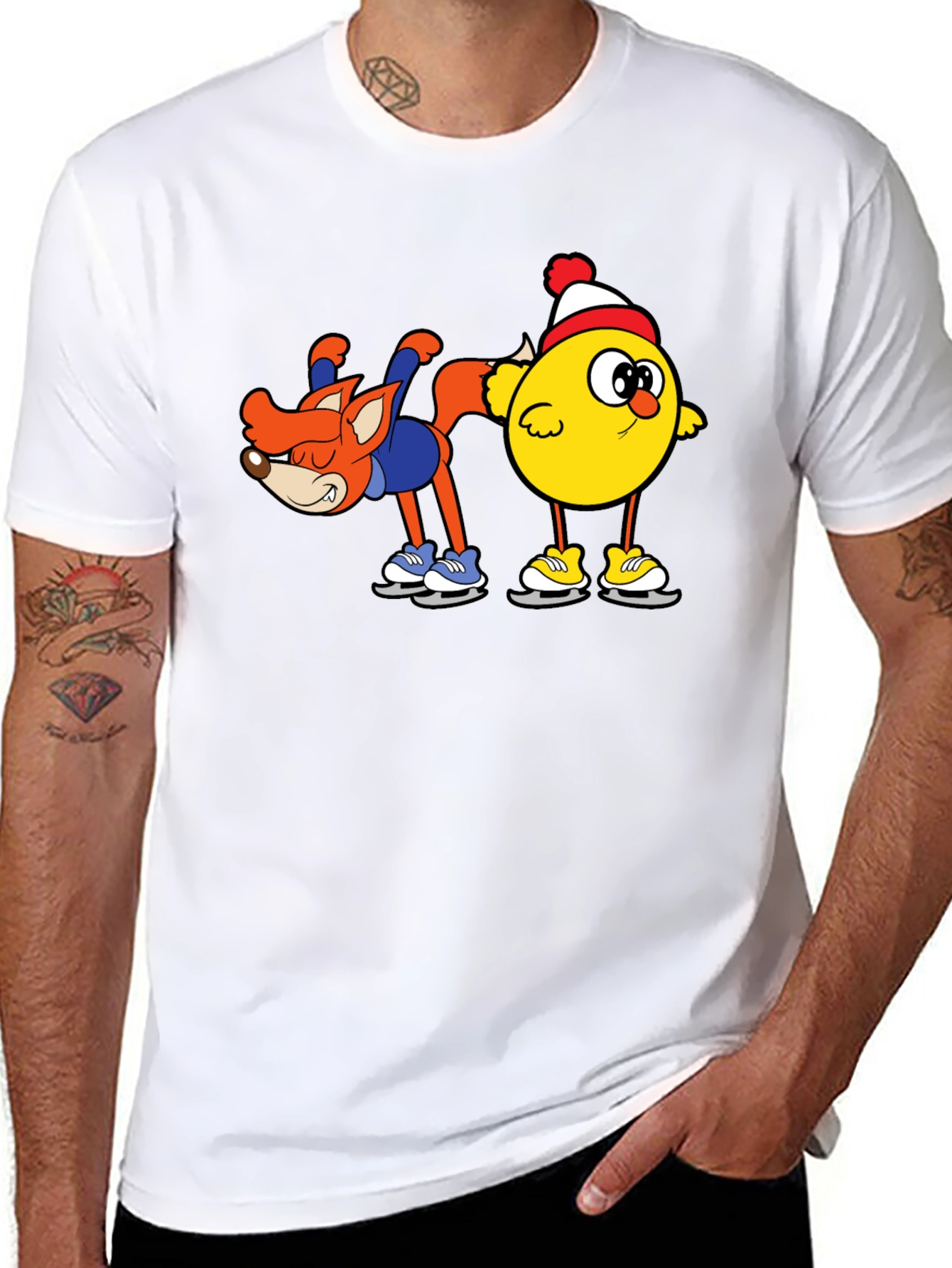 Funny Fox and Chick Ice Skating T-Shirt
