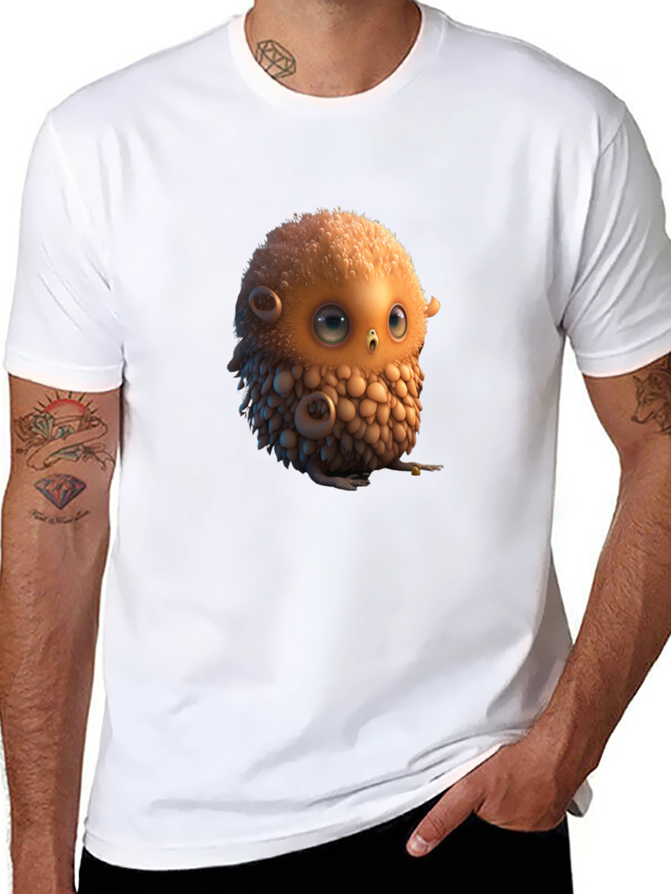 Cute Animated Owl Graphic Black T-Shirt