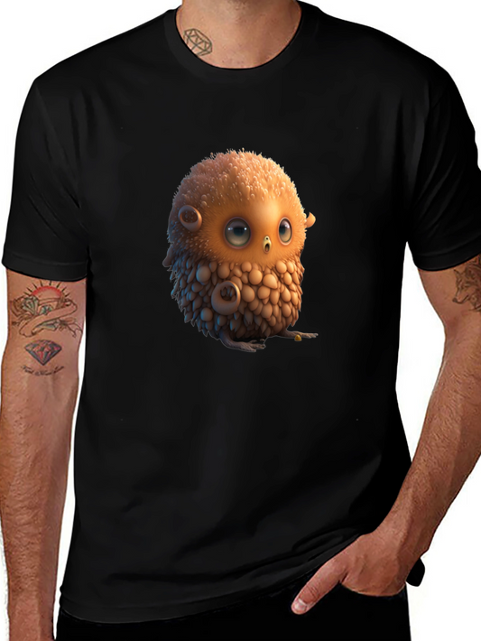 Cute Animated Owl Graphic Black T-Shirt