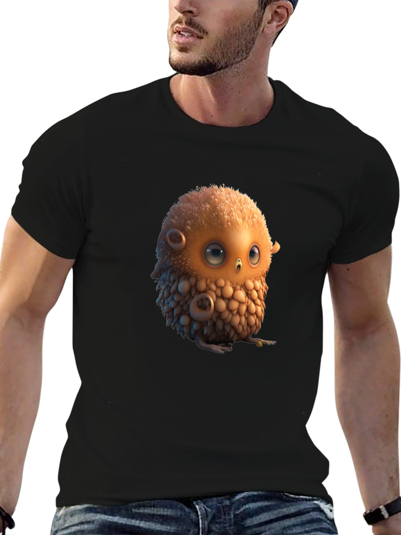 Cute Animated Owl Graphic Black T-Shirt