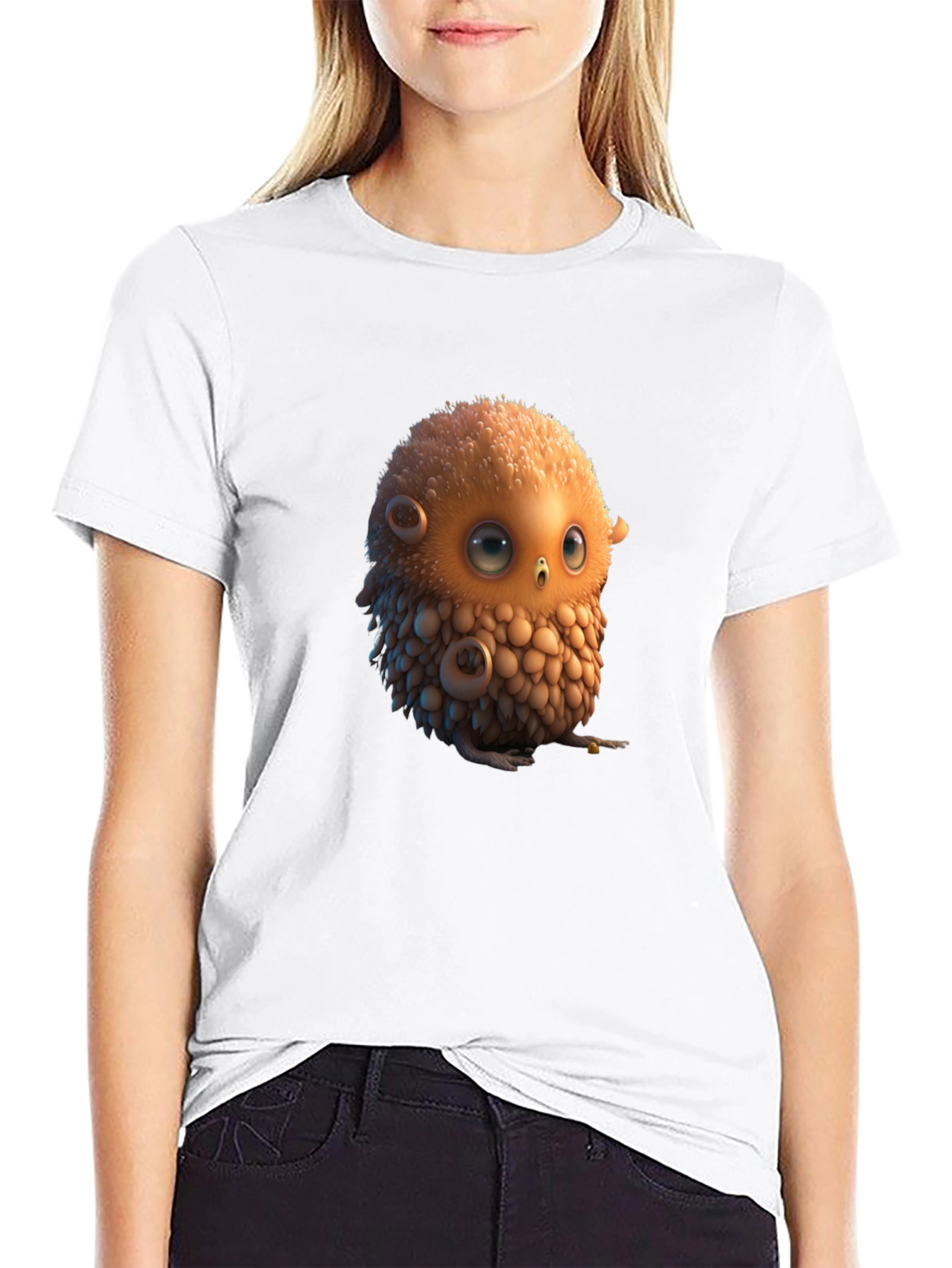Cute Animated Owl Graphic Black T-Shirt