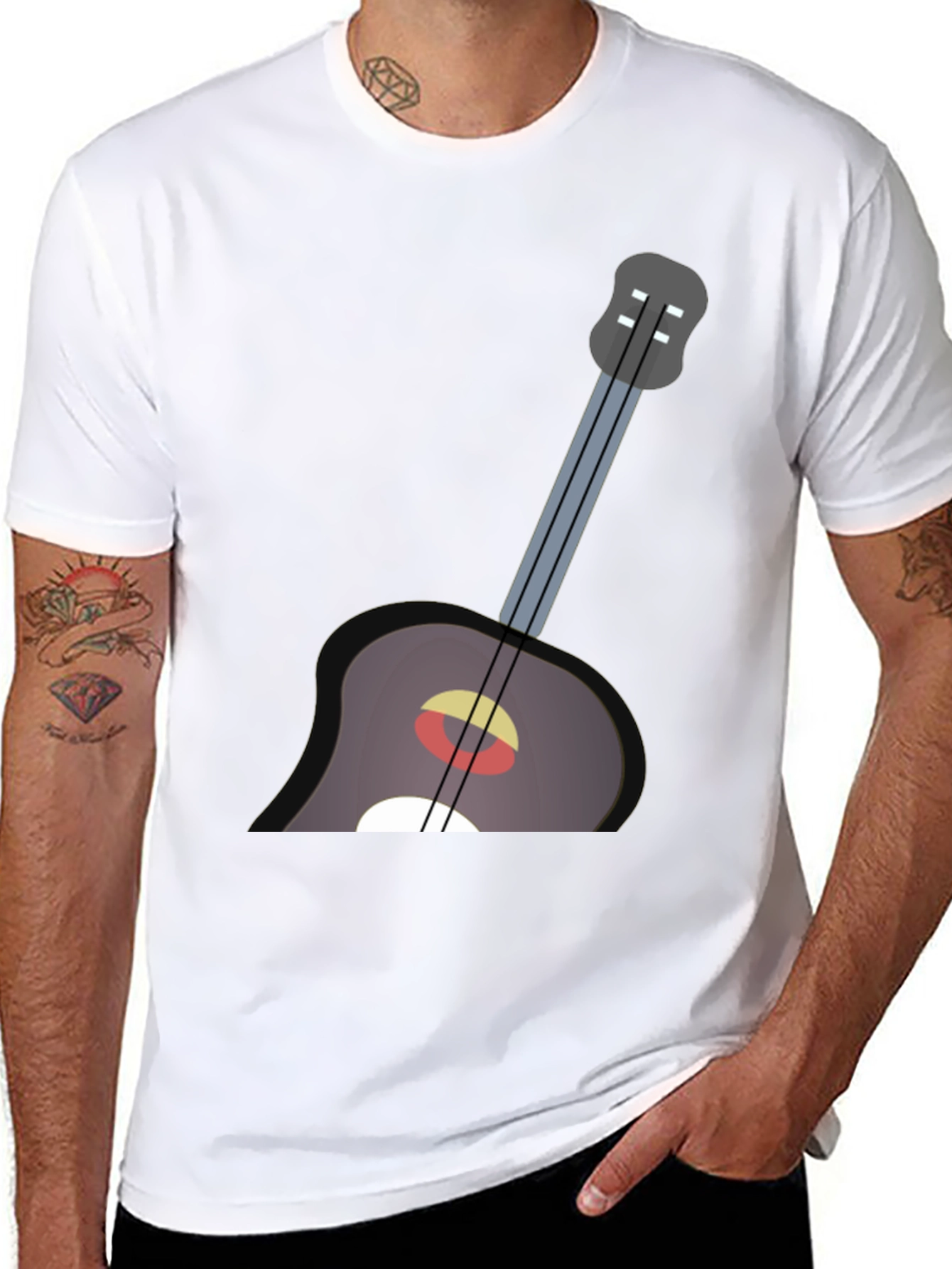 Guitar Graphic Tee - Black Cotton Casual Shirt