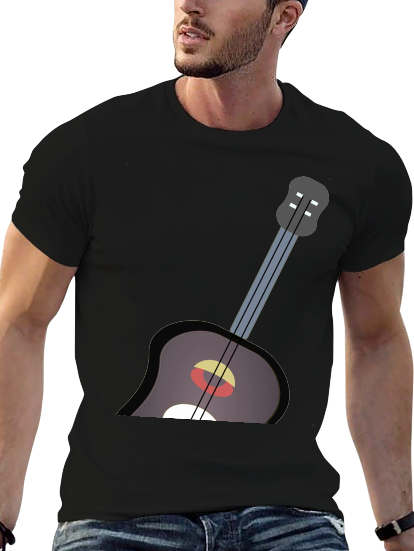 Guitar Graphic Tee - Black Cotton Casual Shirt