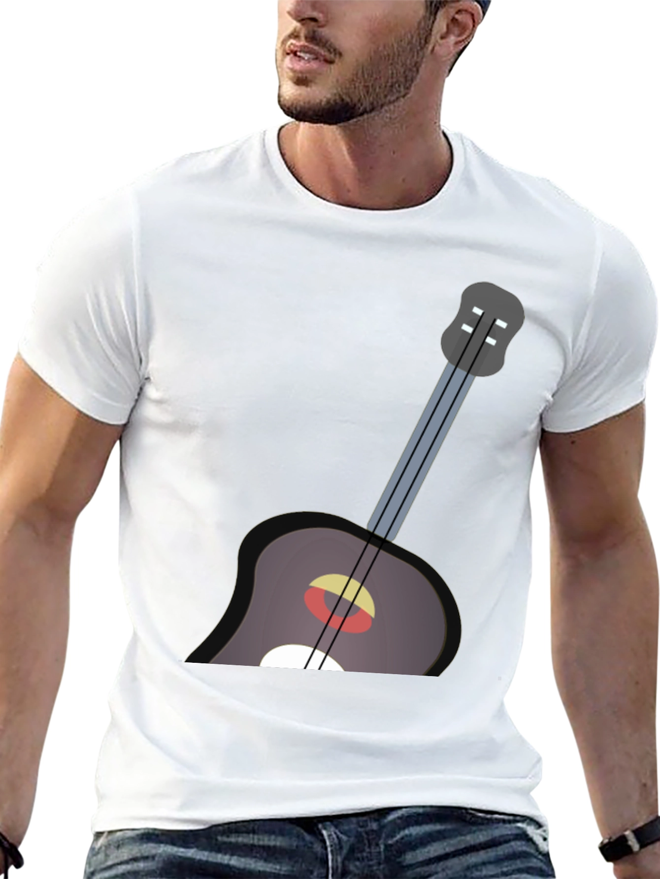 Guitar Graphic Tee - Black Cotton Casual Shirt