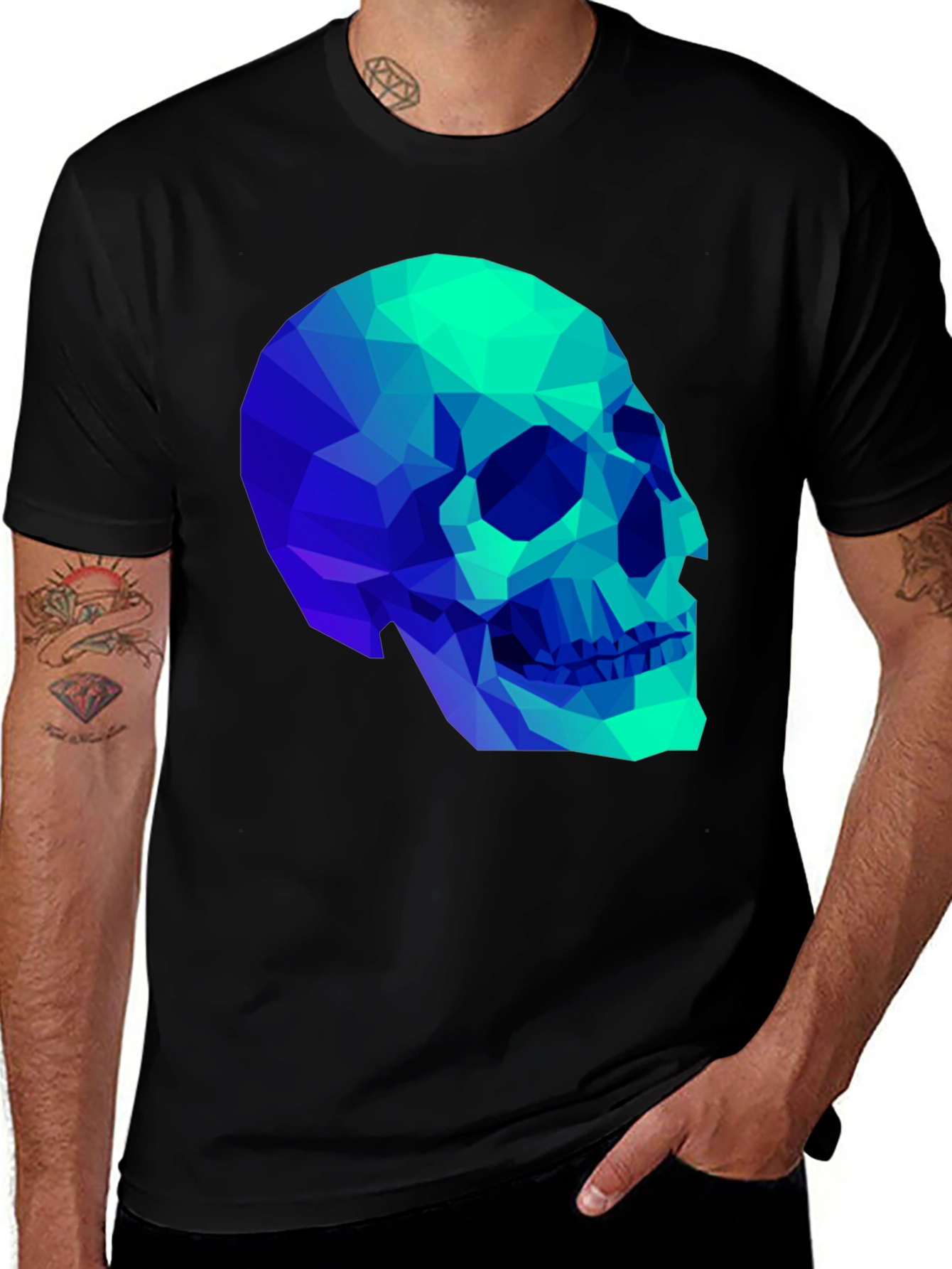 Geometric Skull Graphic Black T-Shirt