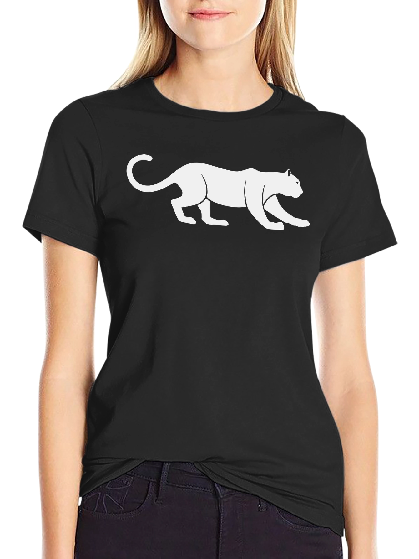 Black T-Shirt with White Panther Graphic