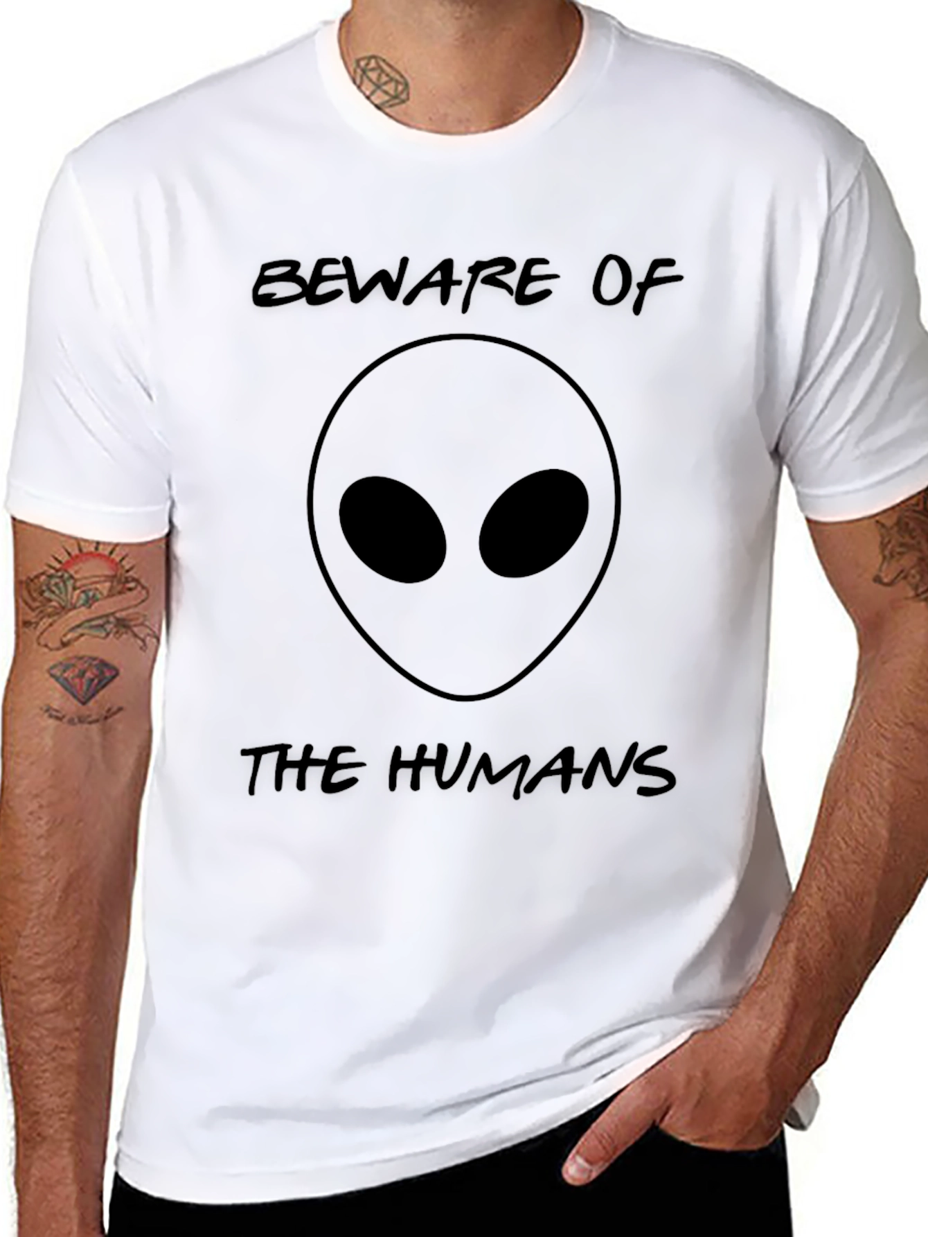 Beware of the Humans Alien Graphic Tee - Black