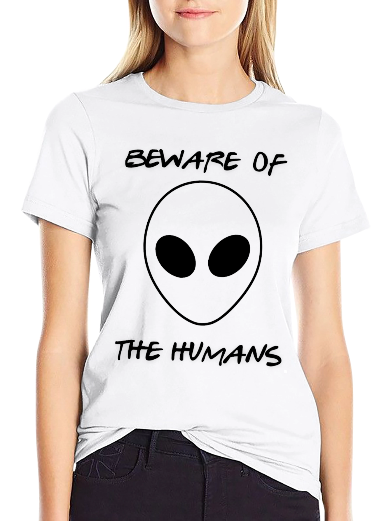 Beware of the Humans Alien Graphic Tee - Black