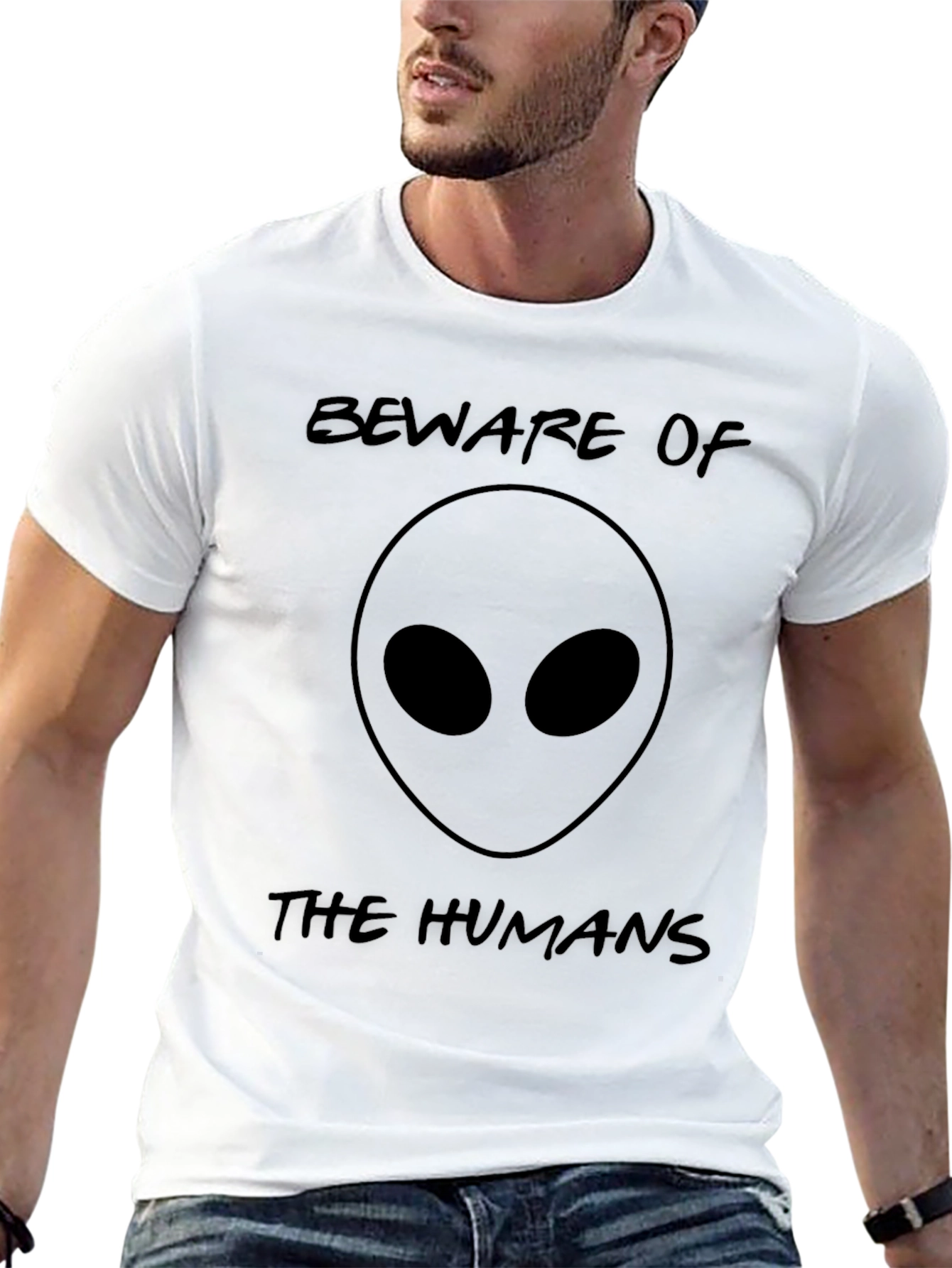 Beware of the Humans Alien Graphic Tee - Black