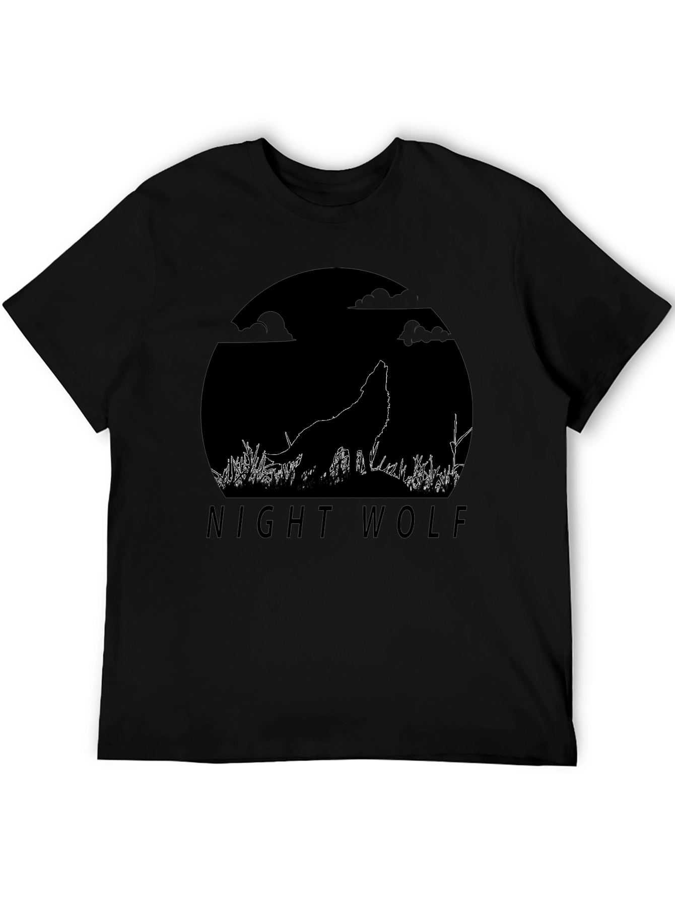 Night Wolf Graphic Tee - Black Cotton T-Shirt