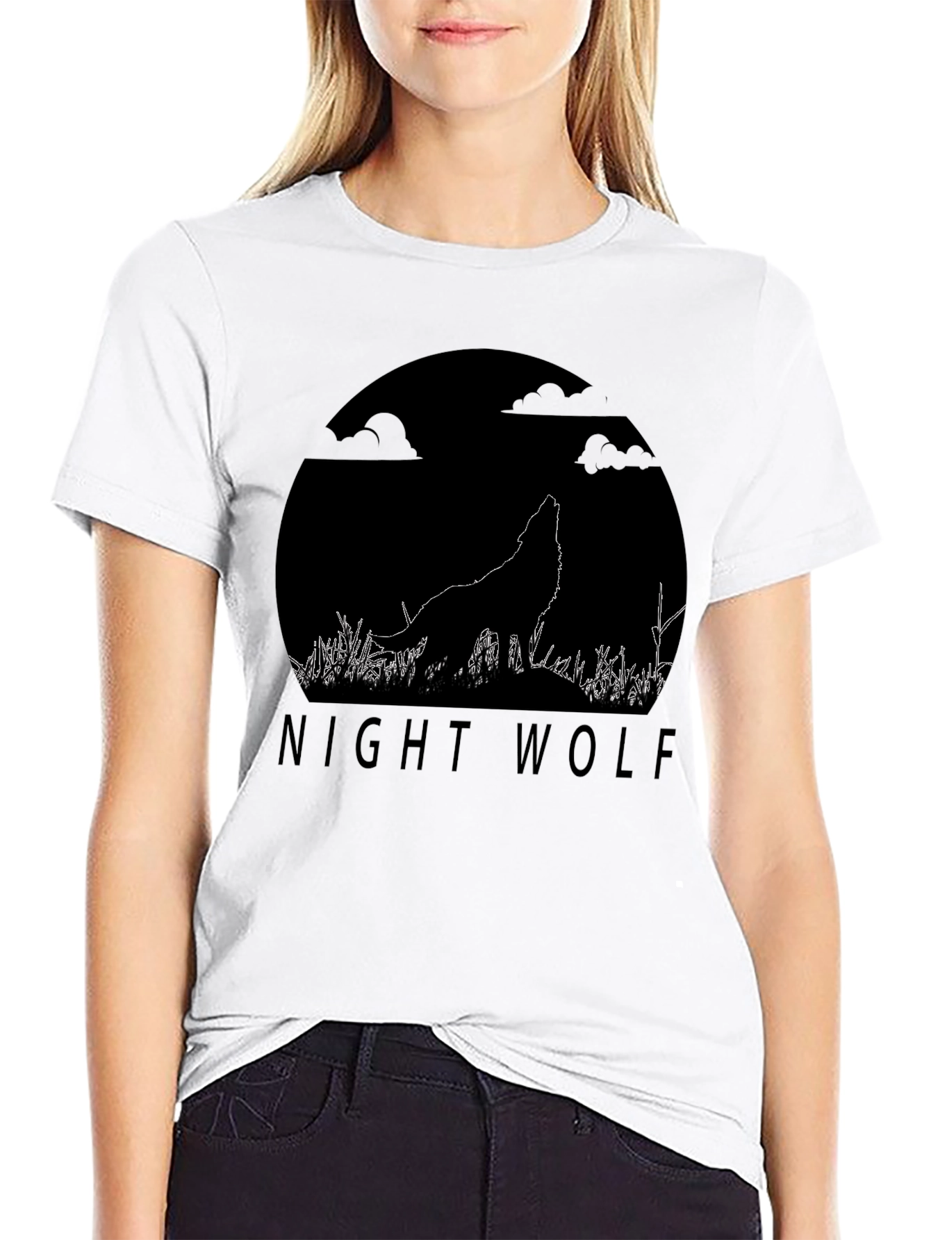 Night Wolf Graphic Tee - Black Cotton T-Shirt