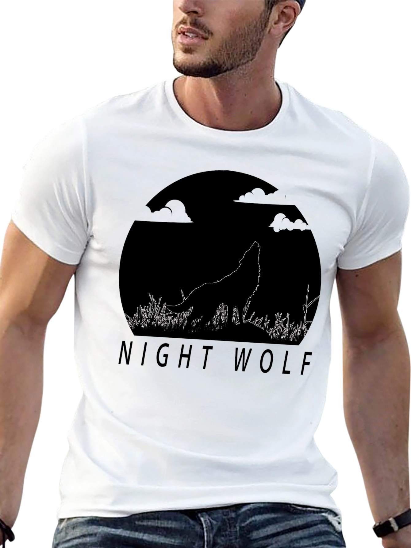 Night Wolf Graphic Tee - Black Cotton T-Shirt