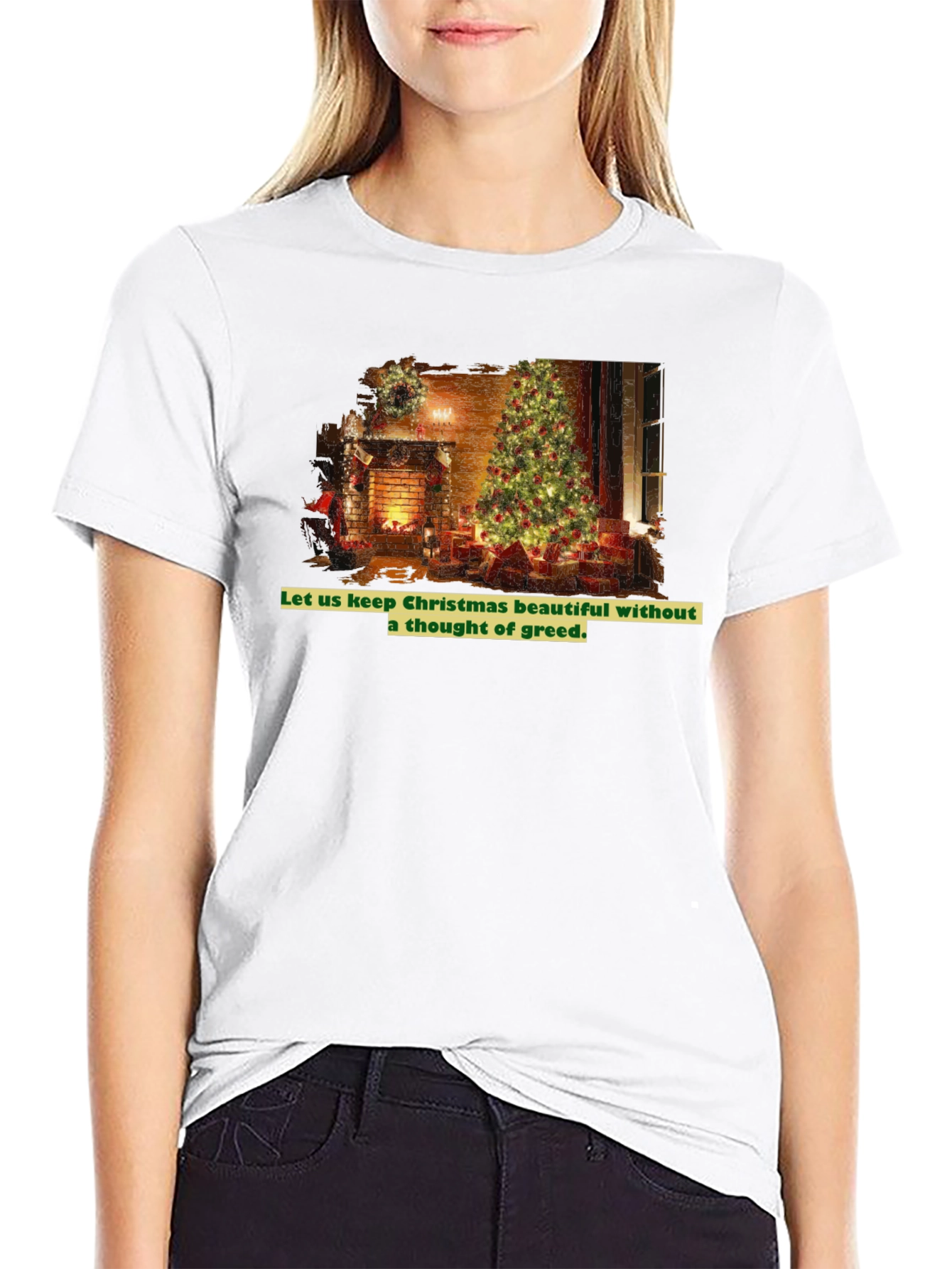 Festive Christmas Tree T-Shirt - No Greed