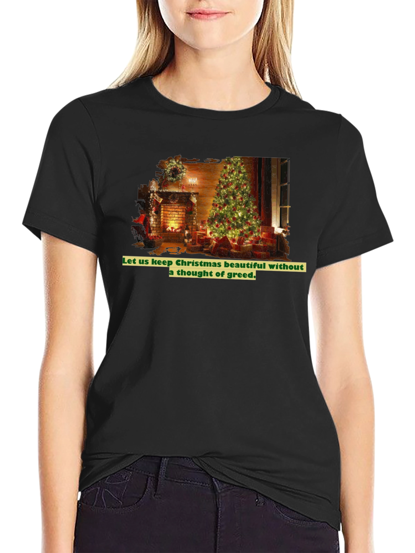 Festive Christmas Tree T-Shirt - No Greed