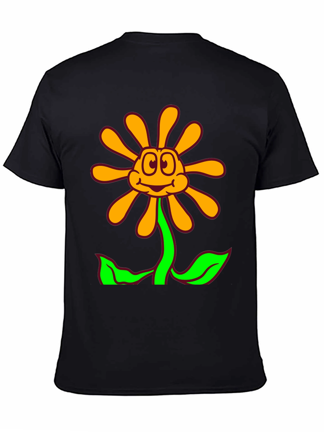 Cartoon Flower Graphic Black T-Shirt