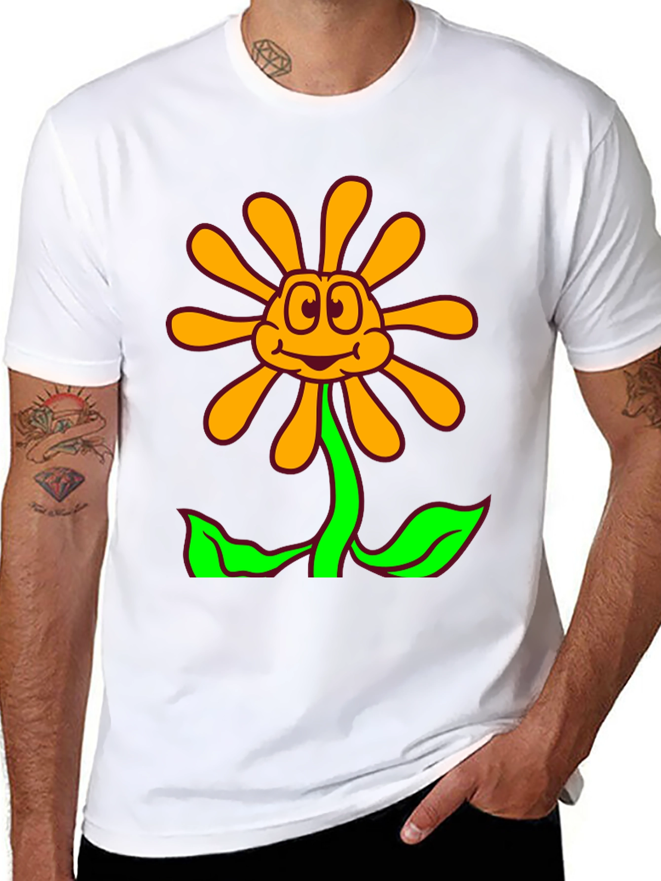 Cartoon Flower Graphic Black T-Shirt