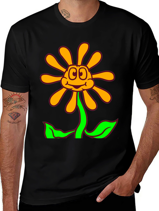 Cartoon Flower Graphic Black T-Shirt