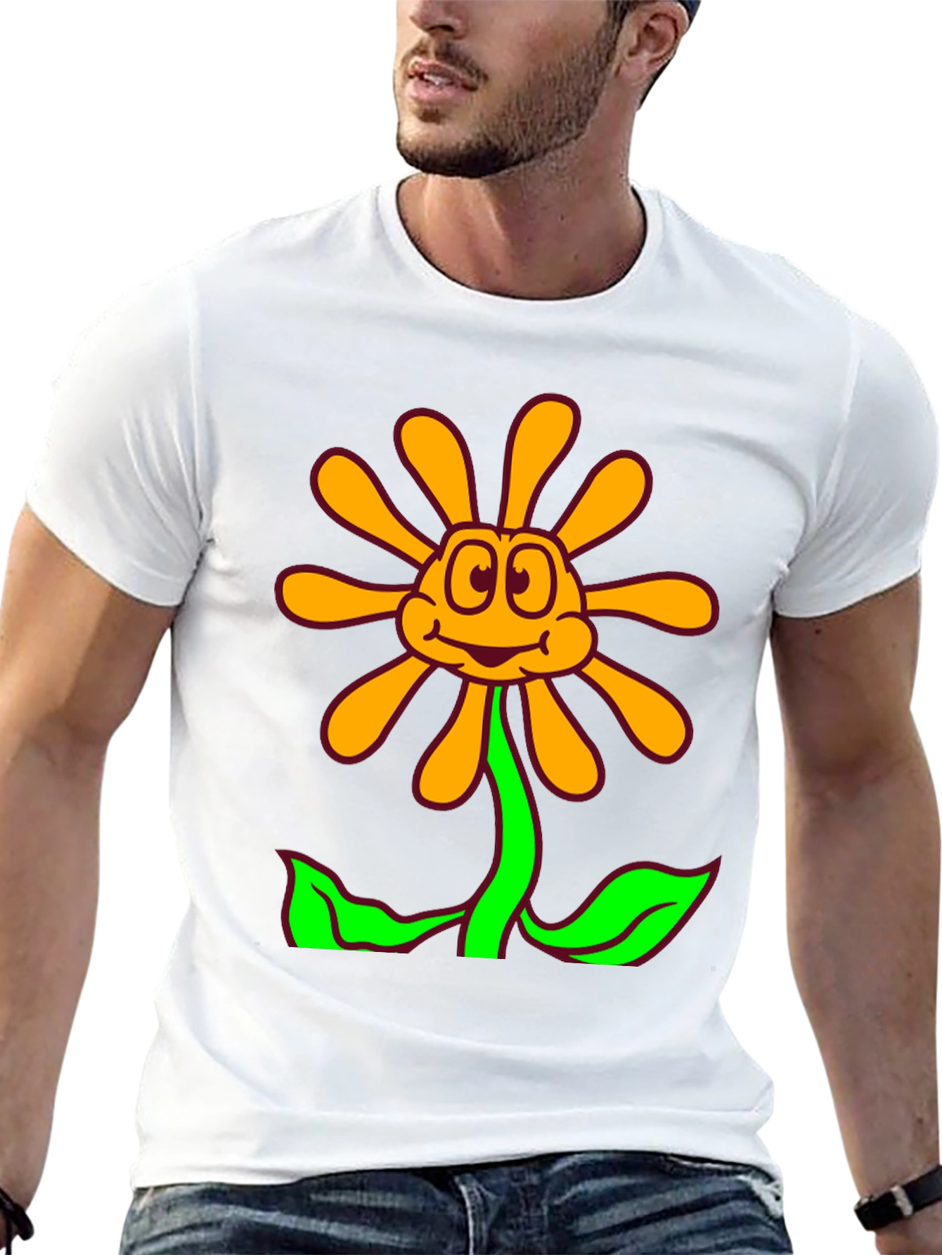 Cartoon Flower Graphic Black T-Shirt