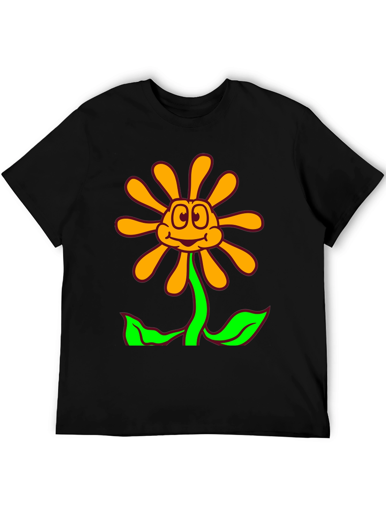 Cartoon Flower Graphic Black T-Shirt