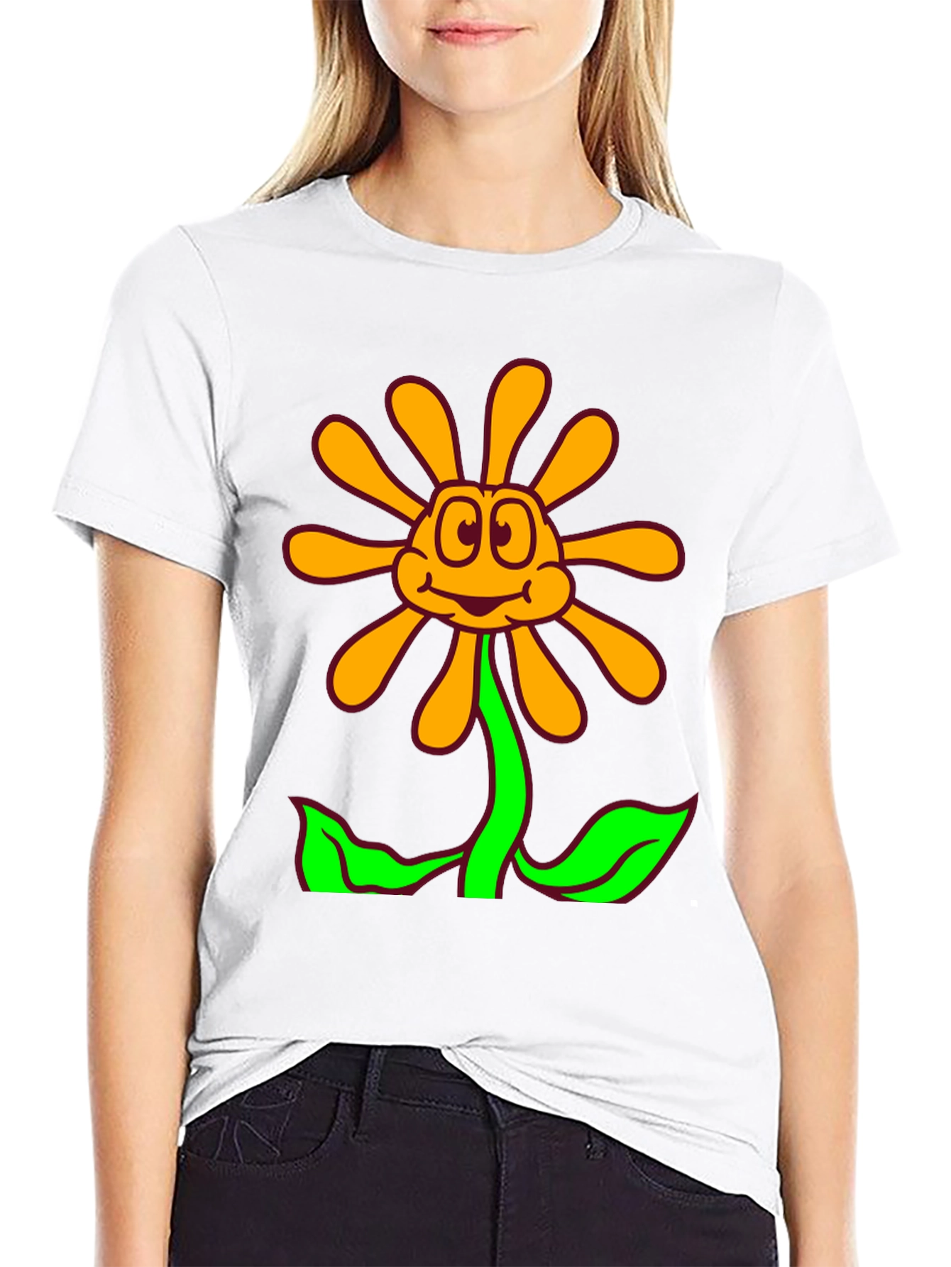Cartoon Flower Graphic Black T-Shirt