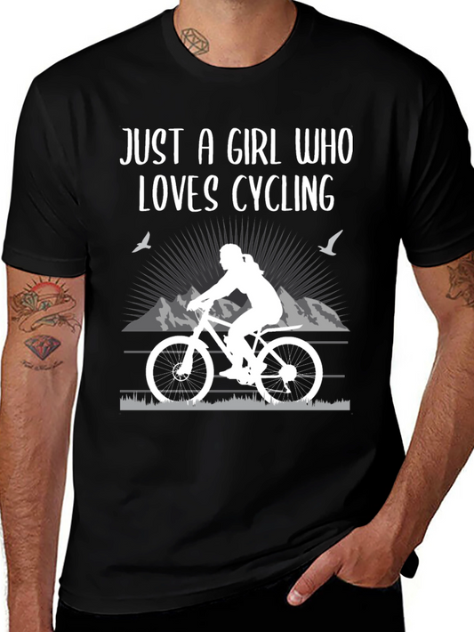 Girl Who Loves Cycling Black T-Shirt